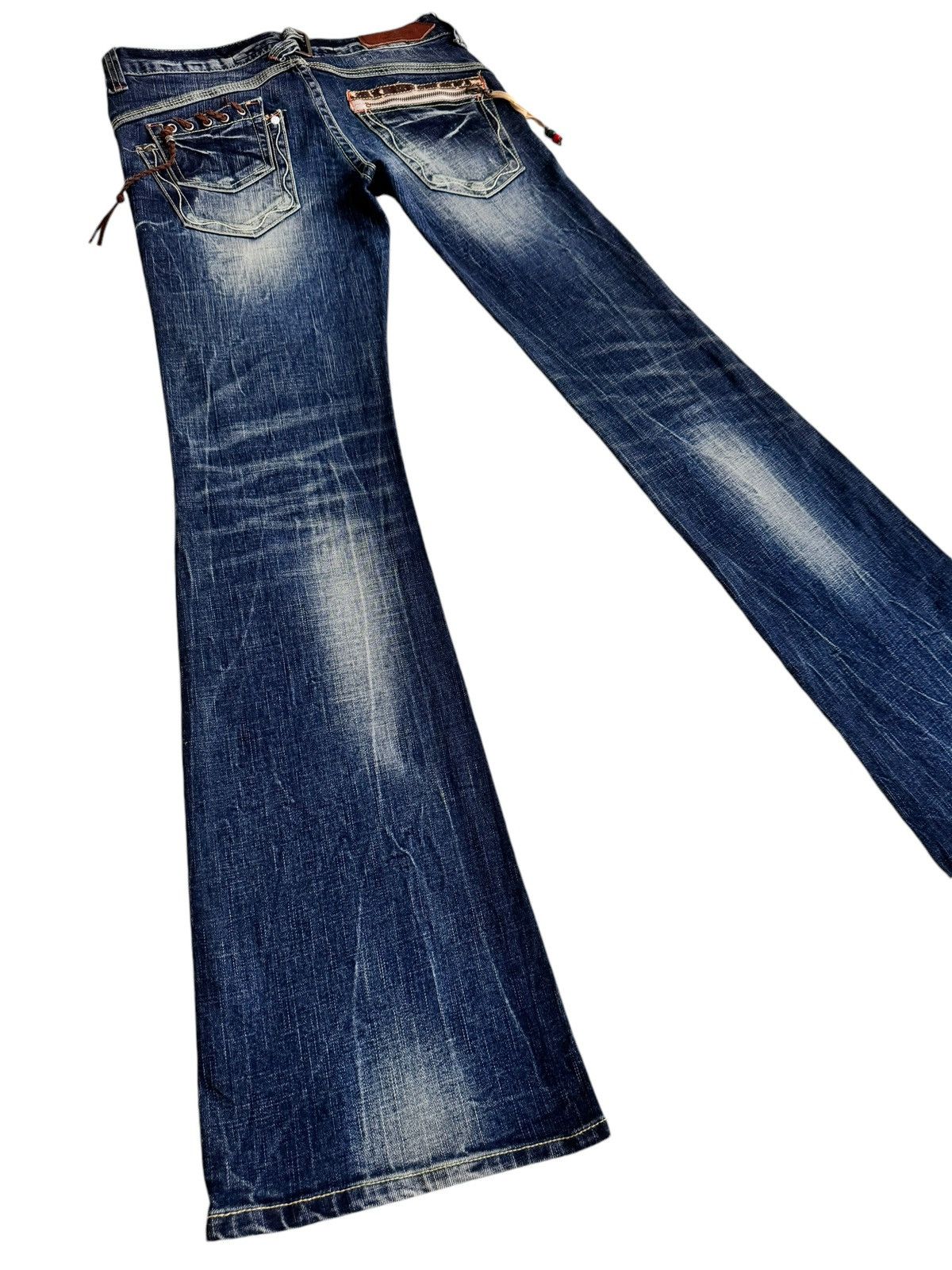 Japanese Brand × Le Grande Bleu (L.G.B.) Sick⚡️Distressed Back Number Low Rise Flare Jeans Size 29" - 5 Thumbnail