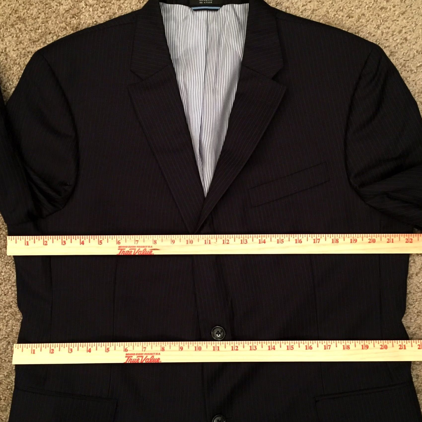 Tommy Hilfiger Tommy Hilfiger Blazer Mens 44 Reg Blue Wool Pinstripe Notch Lapel Striped Two-Button 2 Piece Regular Jacket Coat Size 44R - 3 Thumbnail