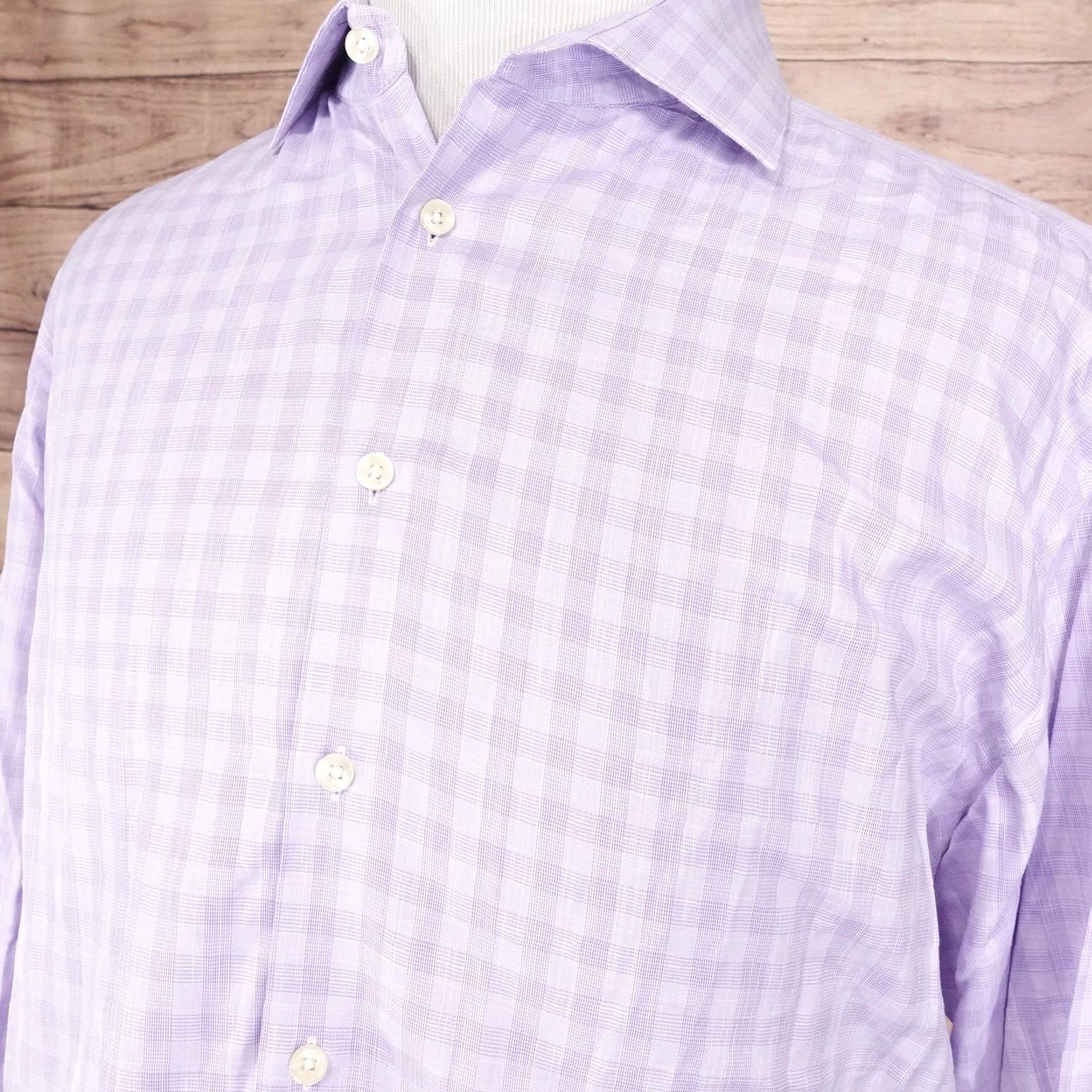 Charles Tyrwhitt VINTAGE Charles Tyrwhitt Dress Shirt Mens 17.5 34 XL Long Sleeve Cotton Purple Check Classic Fit Business Size 46R - 2 Thumbnail