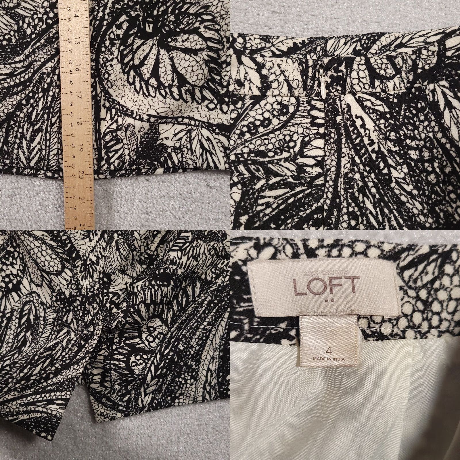 Loft Loft Pencil Skirt Womens 4 Black Ivory Paisley Print Lined Zip Slit - Silk Satin Knit Size 27" / US 4 / IT 40 - 8 Thumbnail