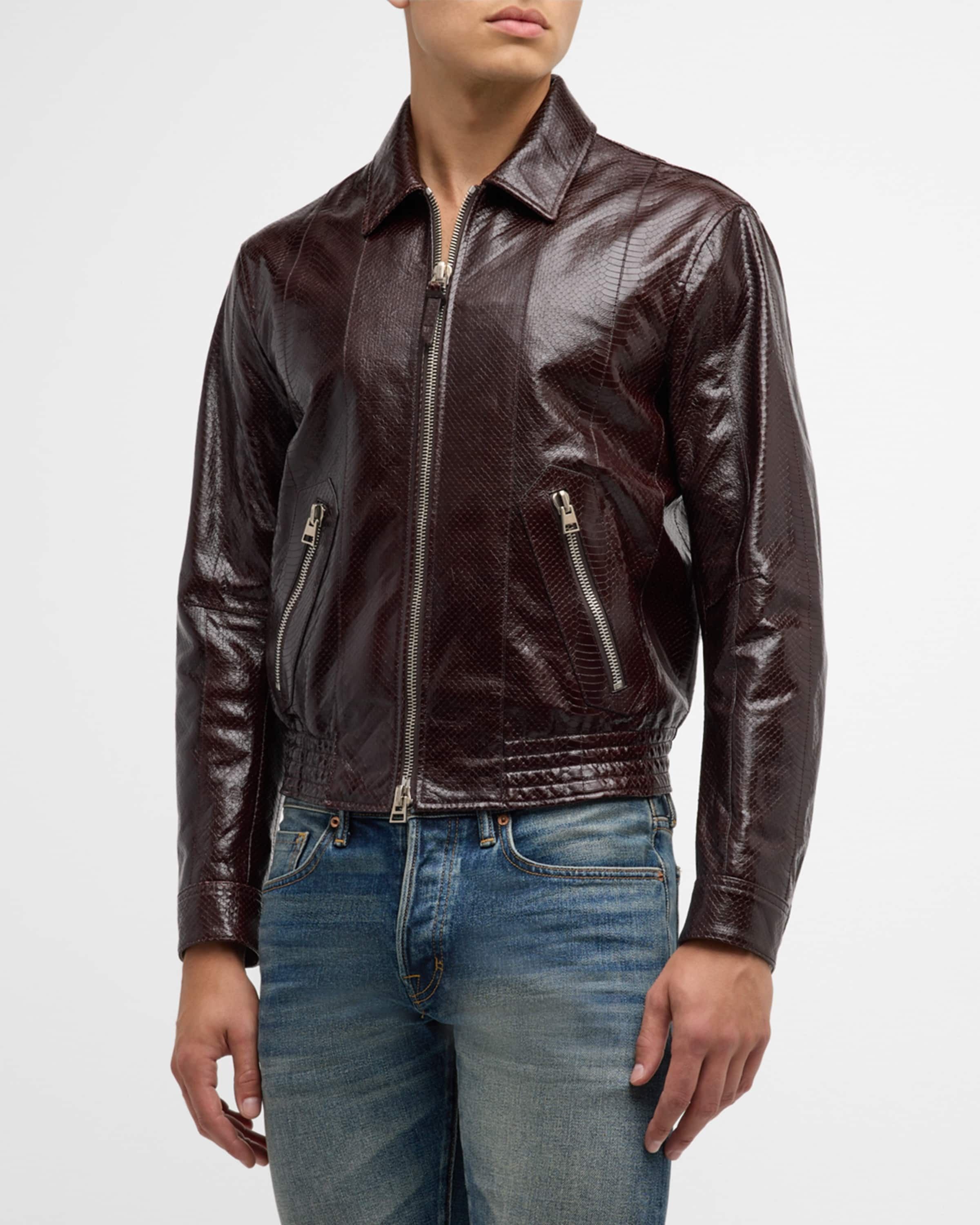Tom Ford o1w1db10925 LBS059 Python-Effect Leather Jacket in Brown Size US S / EU 44-46 / 1 - 2 Thumbnail
