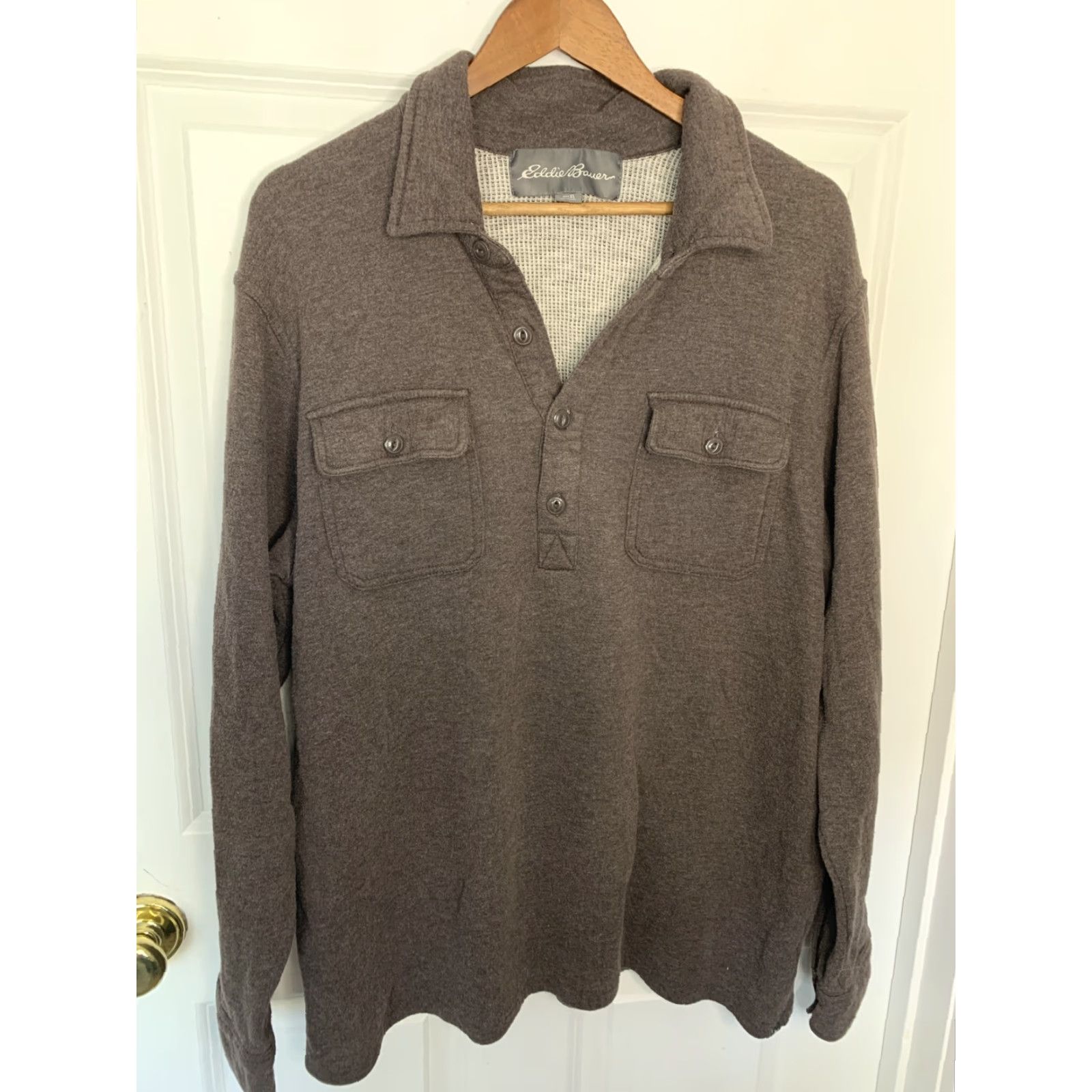 Eddie Bauer Eddie Bauer Men’s XL Brown 1/4 Button Up Sweater Sweatshirt Winter #2373 Shirt Pullover Knitted Knit Long Sleeve Collared Regular Mens Size US XL / EU 56 / 4 - 2 Thumbnail