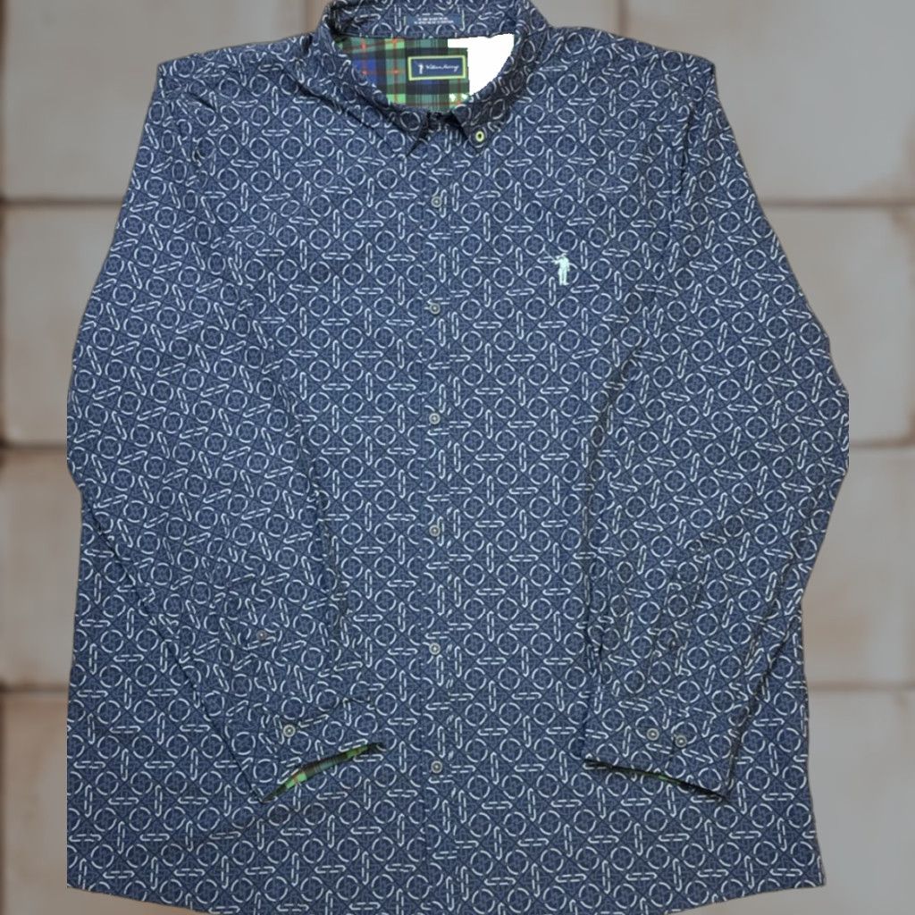 Vintage William Murray Long Sleeve Button-Down Shirt Men 2XL Long Geometric Blue Size US XXL / EU 58 / 5 - 1 Thumbnail