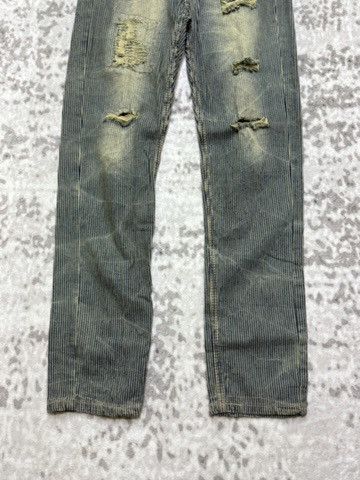 Vintage Japanese Archive Hickory Stripe Distressed Denim Size US 28 / EU 44 - 6 Thumbnail