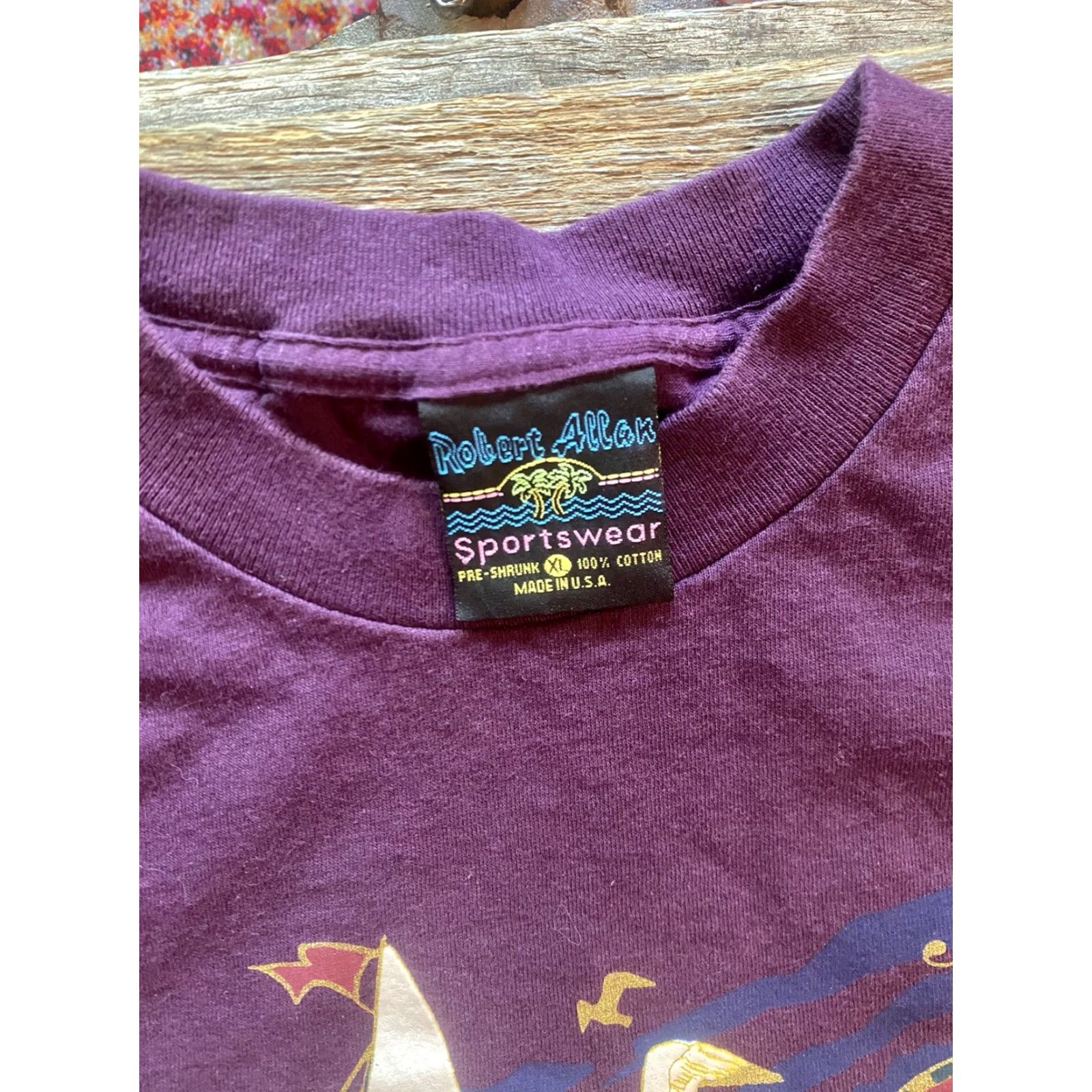 Vintage VINTAGE Robert Allan Hawaii T-Shirt Sailboats XL Purple Short Sleeve Crew Neck Mens Size US XL / EU 56 / 4 - 5 Thumbnail