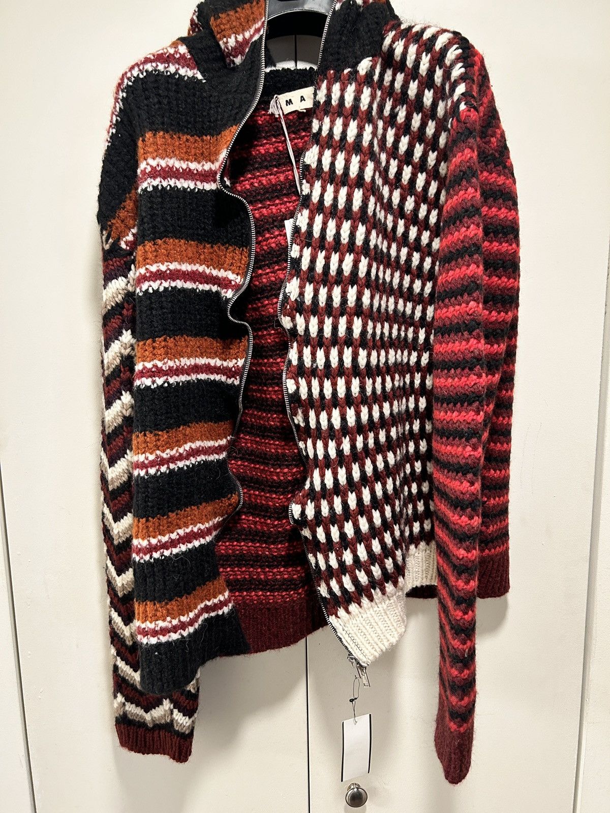 Marni Marni wine cardigan patchwork blocks wavy zipped hooded Size US M / EU 48-50 / 2 - 1 Thumbnail