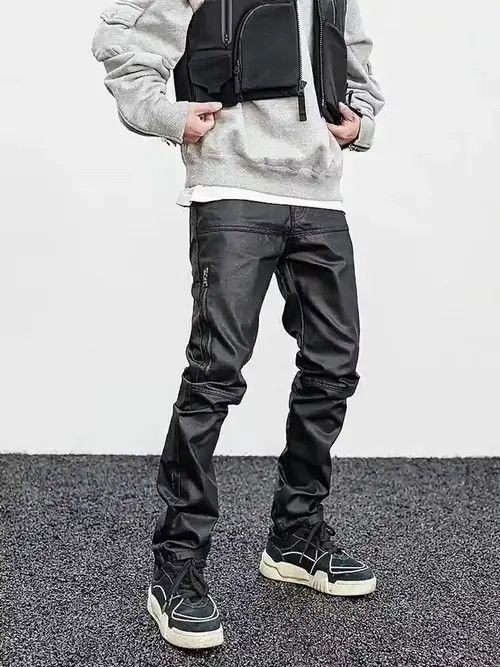 image of Vintage Zipper Wax Utility Stack Hiphop Jeans in Black, Men's (Size 32)