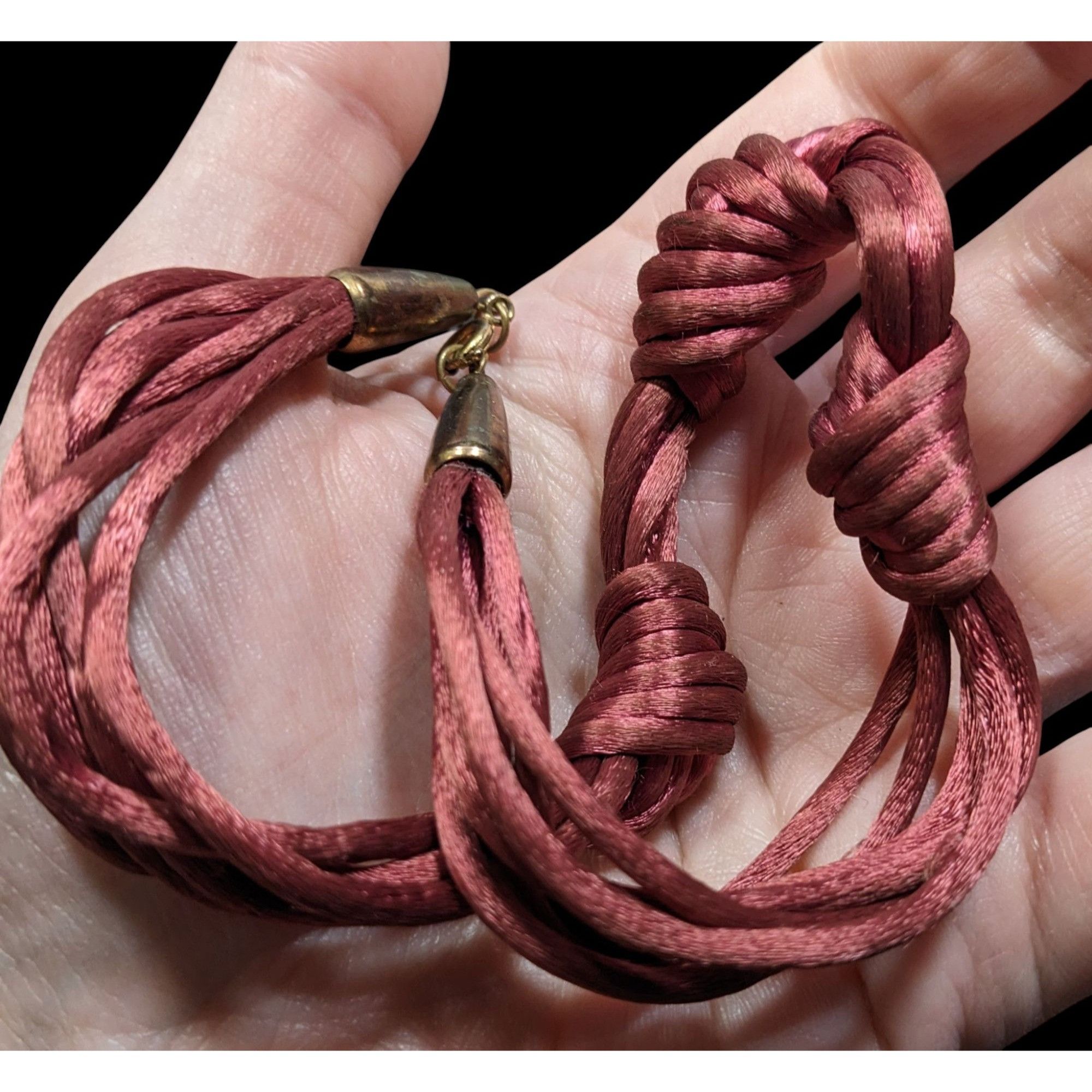Handmade Knotted Satin Rope Necklace In Ruby Red With Gold-Tone Clasp Size ONE SIZE - 3 Thumbnail