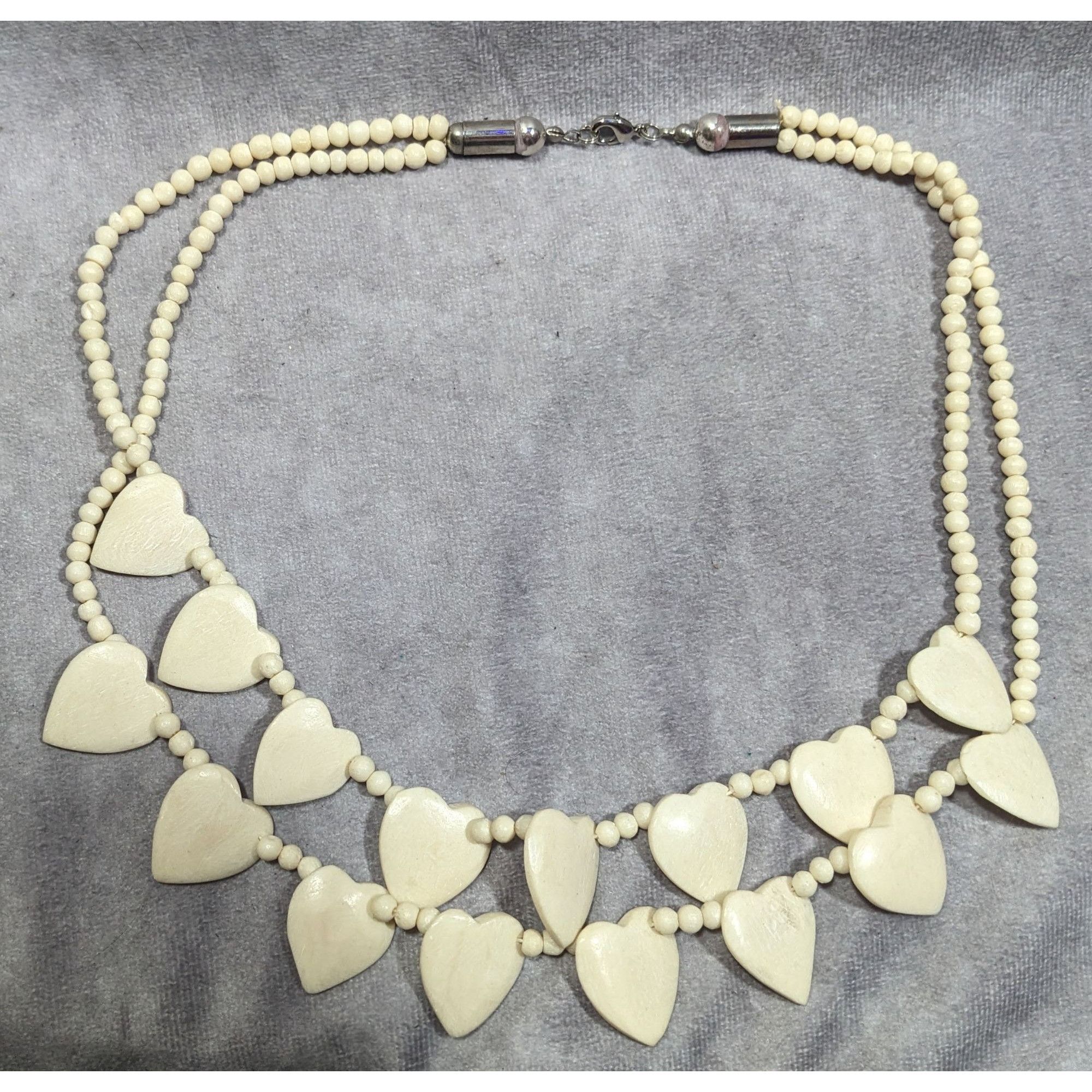 Other Vintage Hand Carved Heart Cow Bone Beaded Necklace Size ONE SIZE - 8 Thumbnail