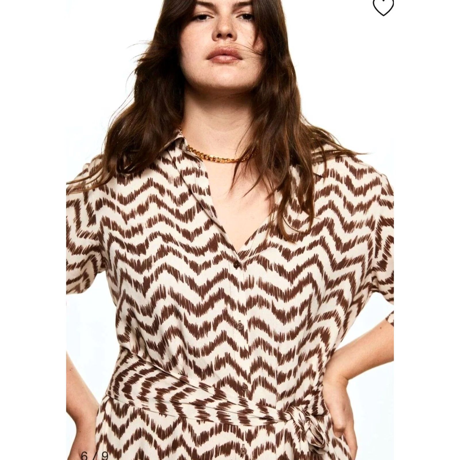 Mango Mango MNG Grape Geometric Midi Shirt Dress Brown Ivory Women's Size 20 Plus NWT Fashion Shirt Dress Womens Size 3XL / US 20-22 - 2 Thumbnail