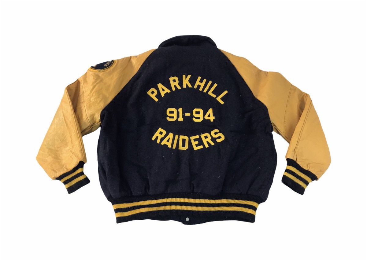 image of Delong Varsity Jackets x Leather Jacket 90's Delong Kaoru Parkhill Rider Jacket Leather Sleeve in B