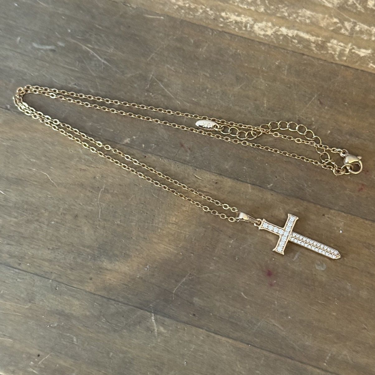 Other Gold plated pave CZ sword cross chain necklace Size ONE SIZE - 2 Thumbnail