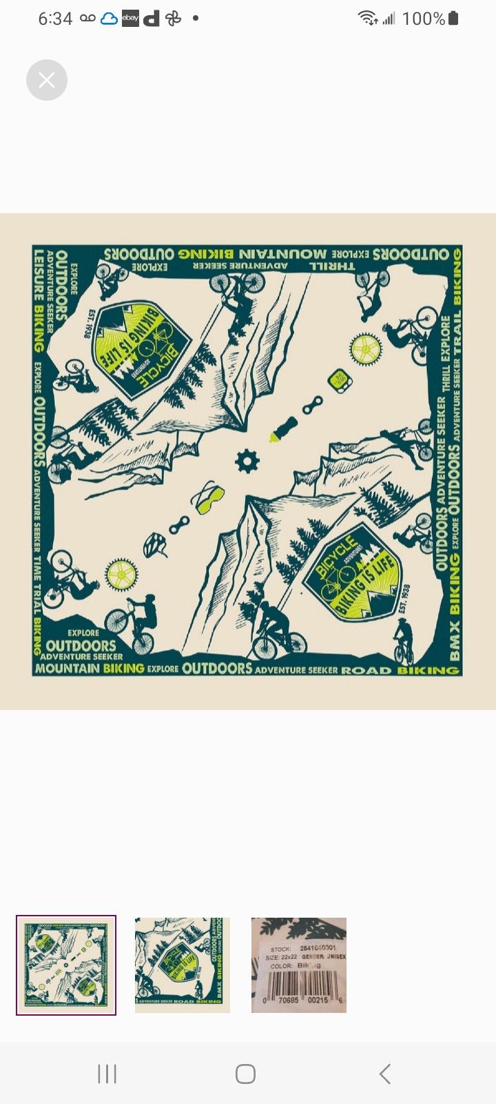 Other Carolina mfg Biking Graphic Bandana. Size ONE SIZE - 1 Thumbnail