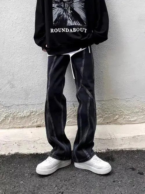Japanese Brand × Jean Vintage washed black paneled straight-leg jeans Size US 32 / EU 48 - 3 Thumbnail