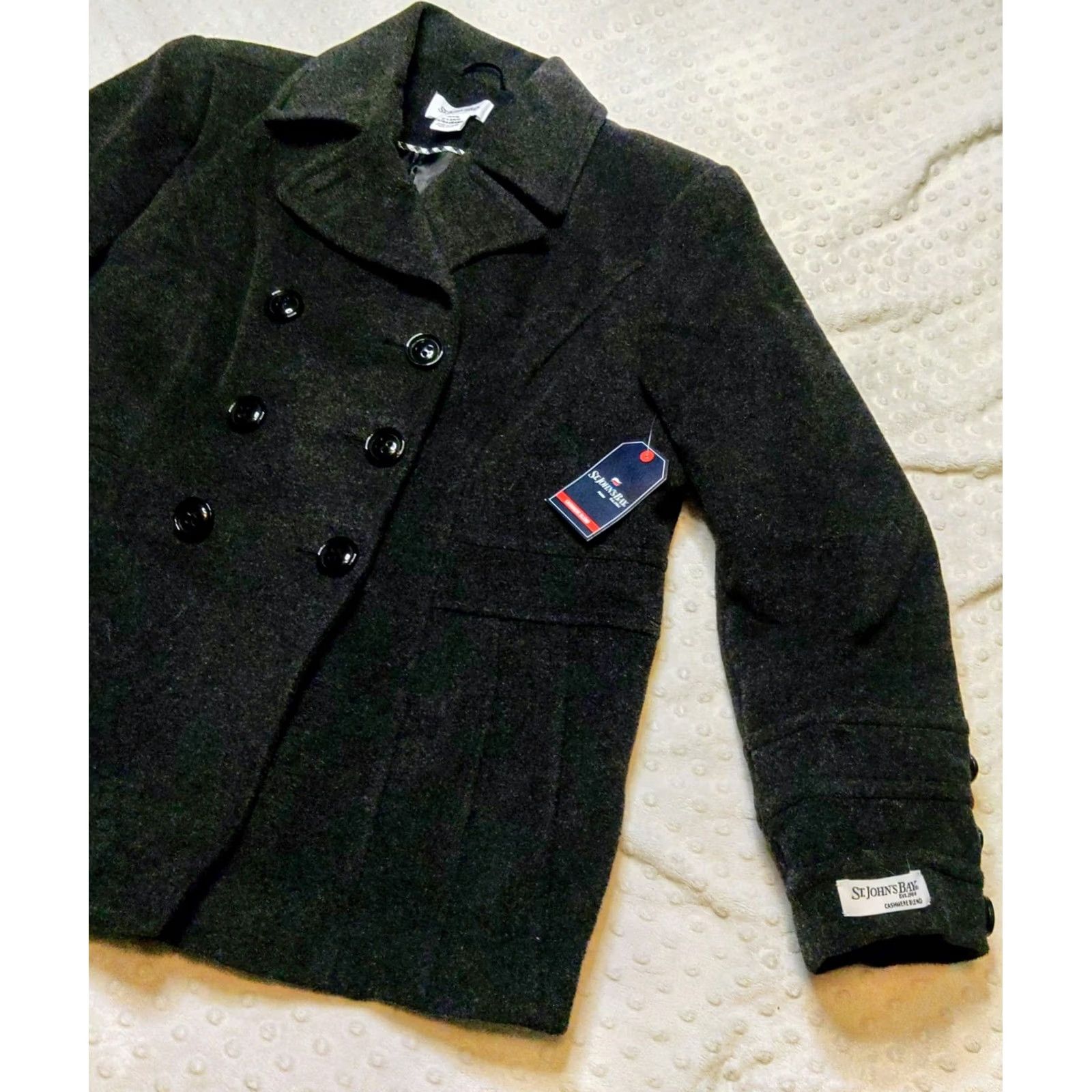 Vintage St. John's Bay Women’s Pea Coat Charcoal Gray Wool Cashmere Petite XL NWT Size XL / US 12-14 / IT 48-50 - 2 Thumbnail