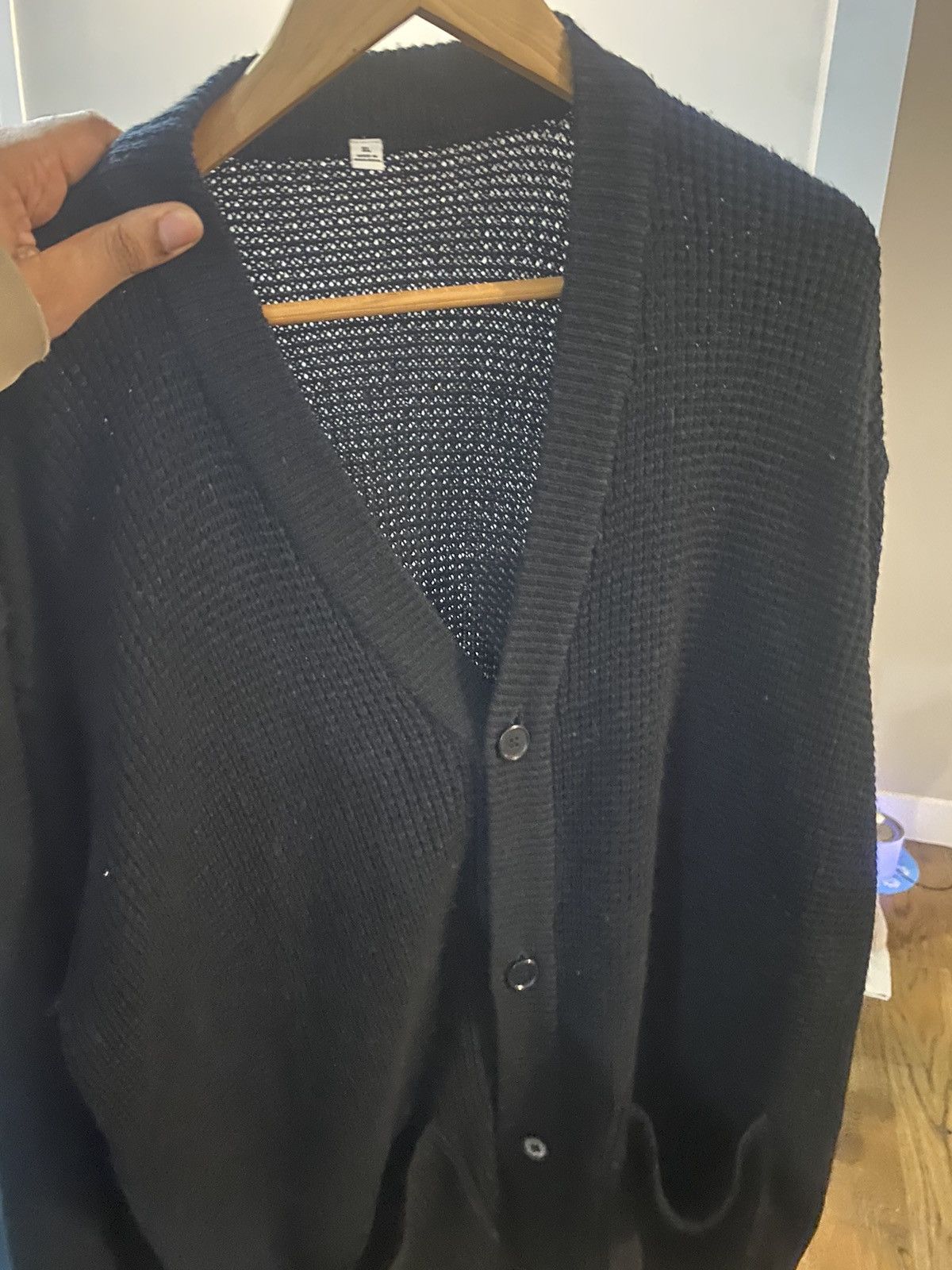 Vintage Waffle Knot Black Cardigan Size US XL / EU 56 / 4 - 2 Thumbnail