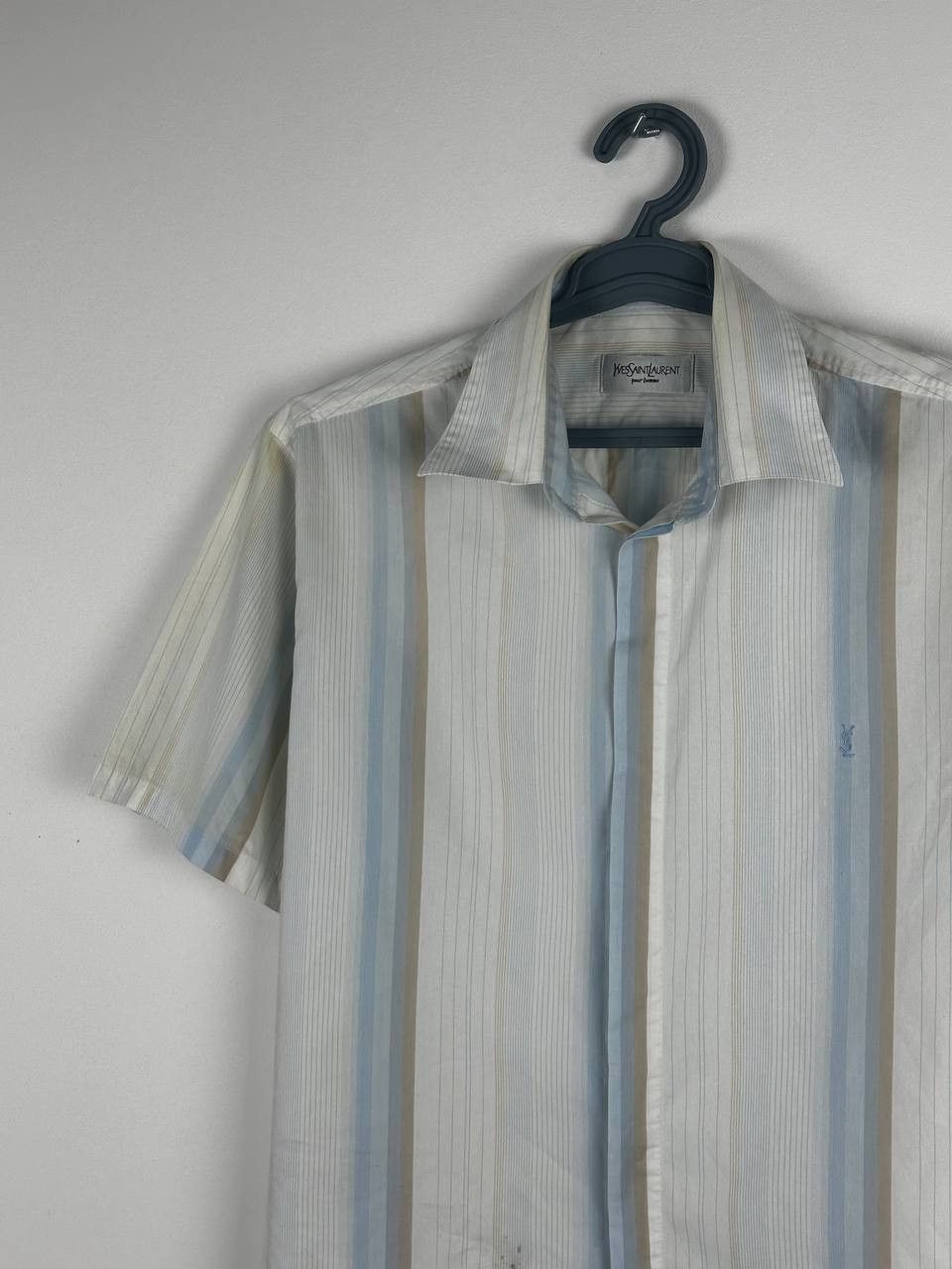 Vintage × Yves Saint Laurent Cotton YSL Shirt Blue Striped Longsleeve Button Up Size US L / EU 52-54 / 3 - 1 Thumbnail