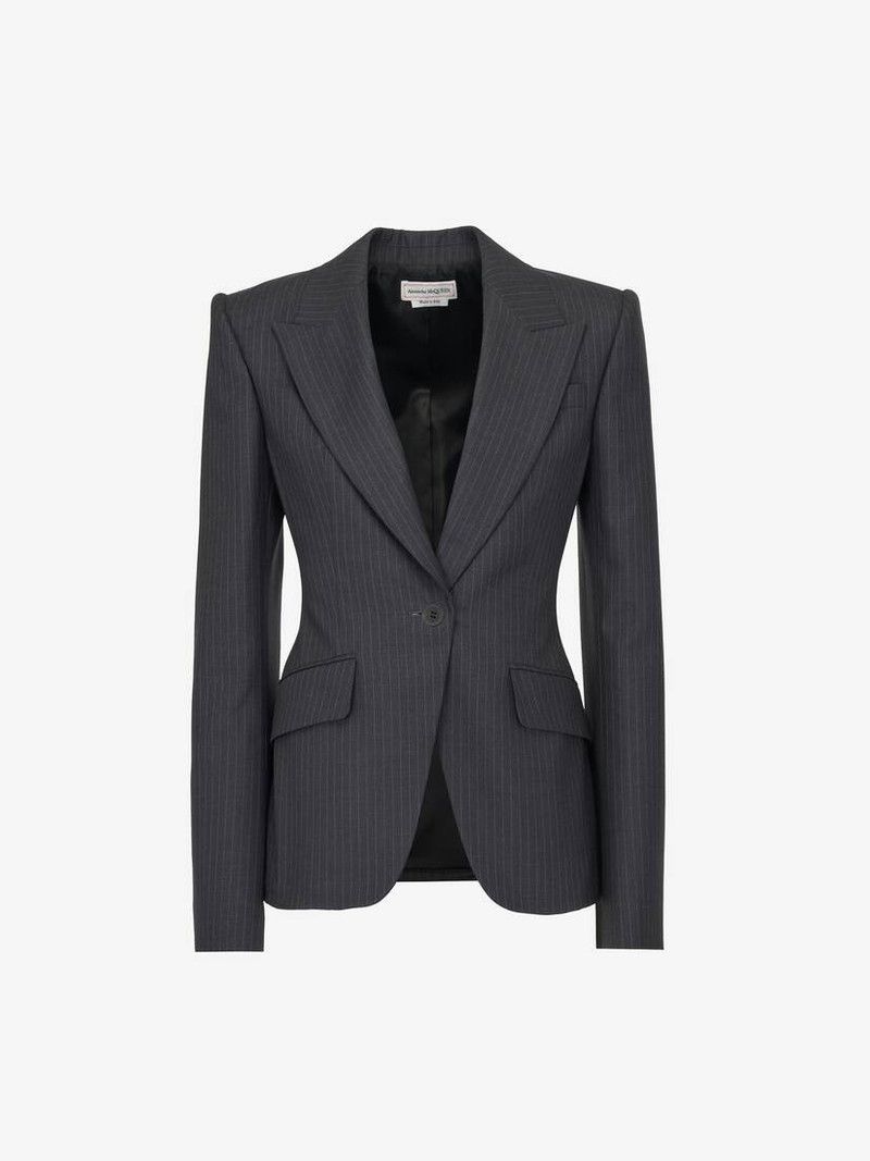 Alexander McQueen o1srvl11e0226 Pinstripe Single-Breasted Jacket In Grey Size M / US 6-8 / IT 42-44 - 1 Thumbnail