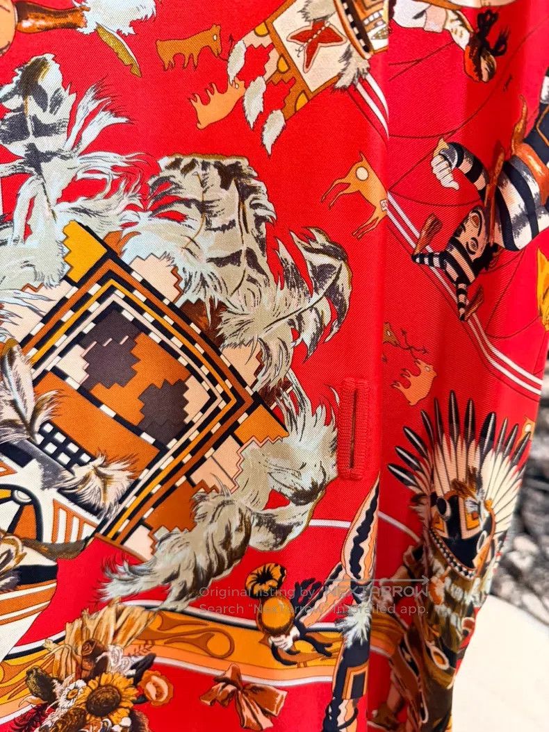 Hermes Hermes Red Indian Printed Silk T-Shirt Size XS / US 0-2 / IT 36-38 - 4 Thumbnail