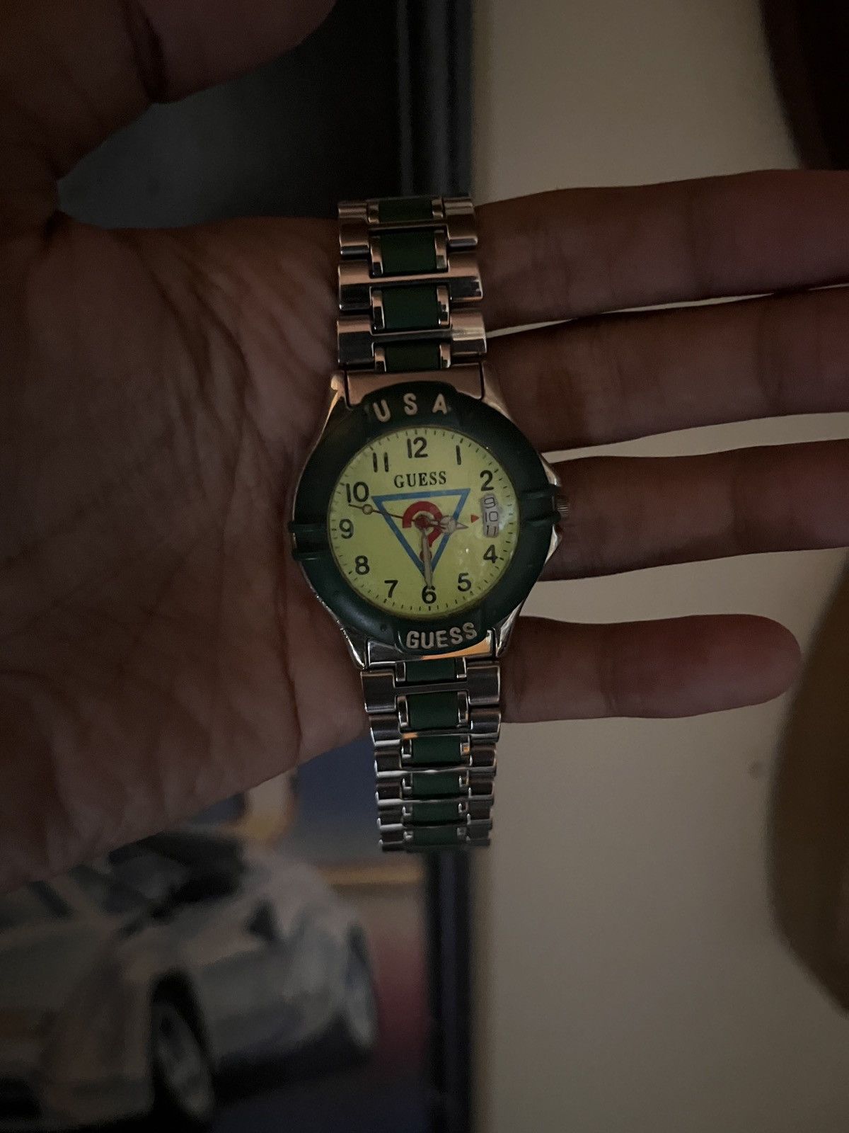 Georges Marciano Vintage 90s Guess USA Triangle Logo Watch Green Bezel Size ONE SIZE - 4 Thumbnail