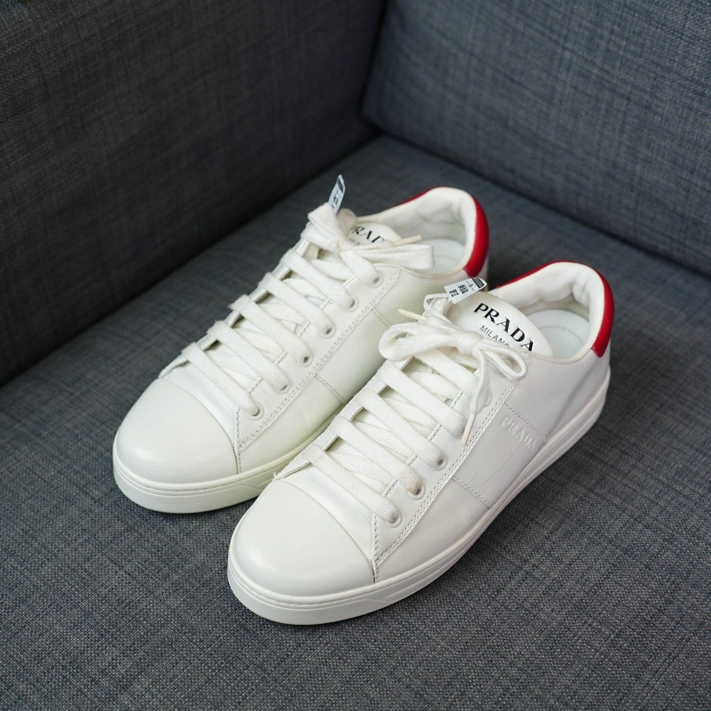 Prada Prada White Lowtop Sneakers us_8-5 Women Size US 8.5 / IT 38.5 - 1 Thumbnail