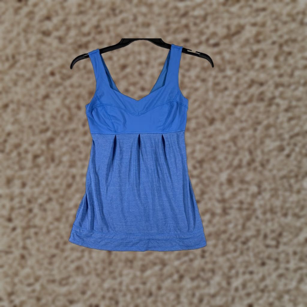 Lululemon Shirt Women 4 Blue Tank Sleeveless Racerback Drawstring Built-In Bra Athletic Colorful Outdoor Sports 90s