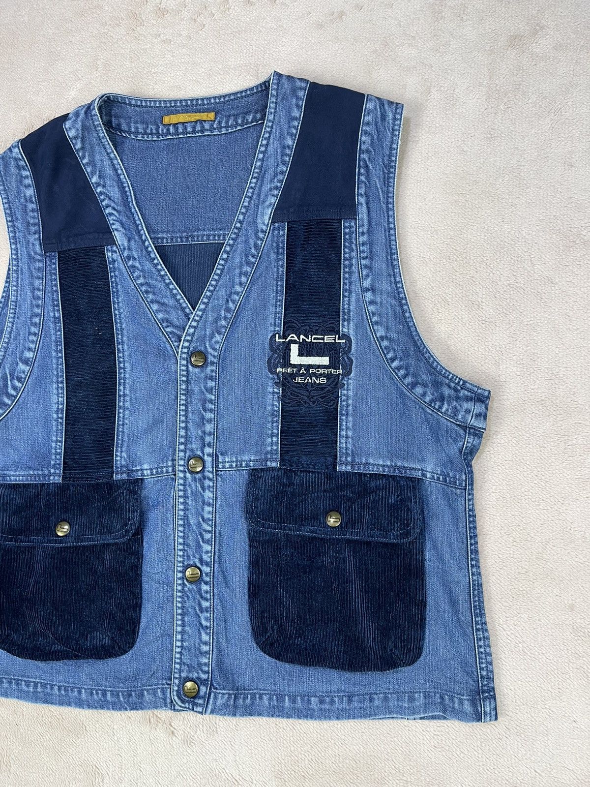 Lancel Vintage LANCEL Embroidered Logo Denim Vest Size US L / EU 52-54 / 3 - 3 Thumbnail