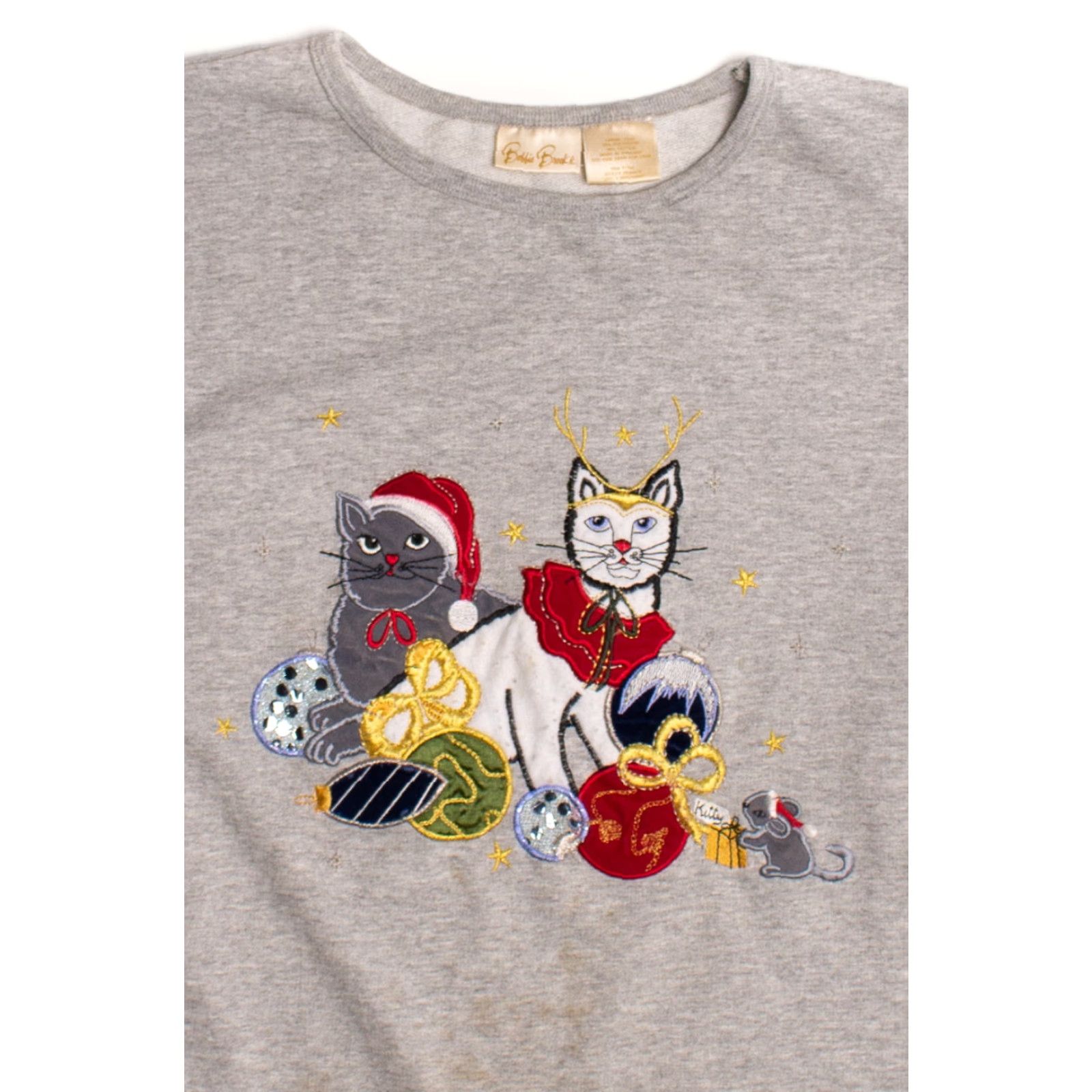 Vintage VINTAGE Bobbie Brooks Gray Ugly Christmas Sweatshirt Large Regular Cotton Polyester 1990s Christmas Cats Mens Womens Size L / US 10 / IT 46 - 2 Thumbnail