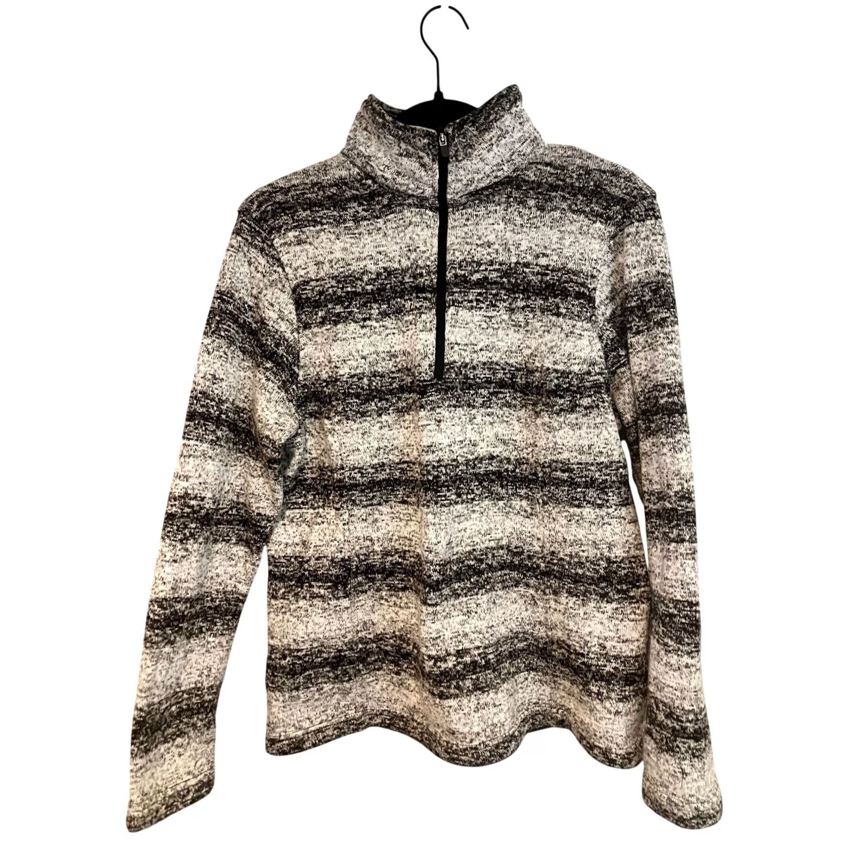 Lands' End Lands' End Quarter Zip Sherpa Black White Gray Ombre Stripe Pullover Sweater Size M Women Regular Sweatshirt Size M / US 6-8 / IT 42-44 - 2 Thumbnail