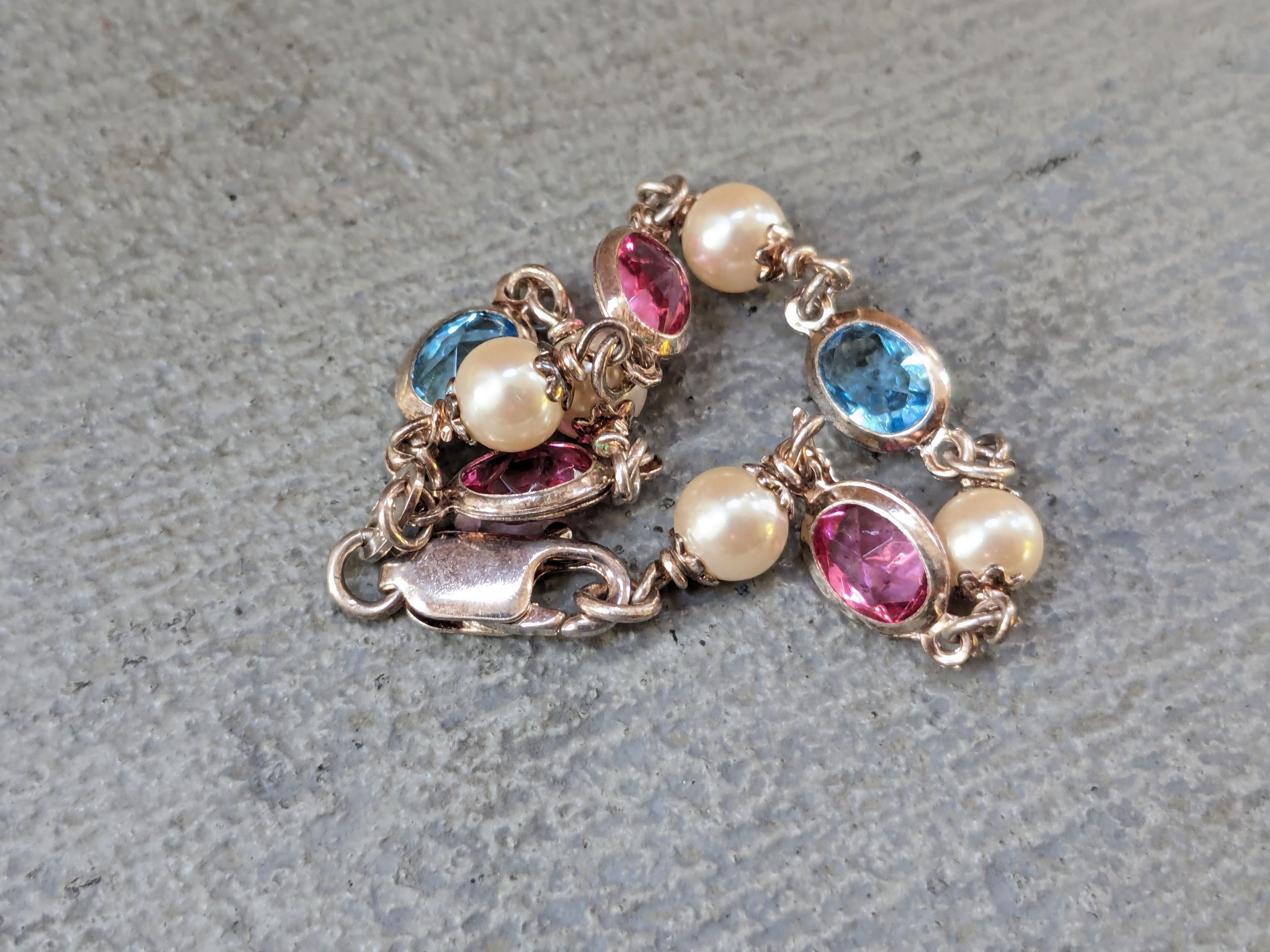 Jewelry Sterling Silver Tennis Bracelet 7.25" Chain Rainbow Pearls Size ONE SIZE - 11 Thumbnail
