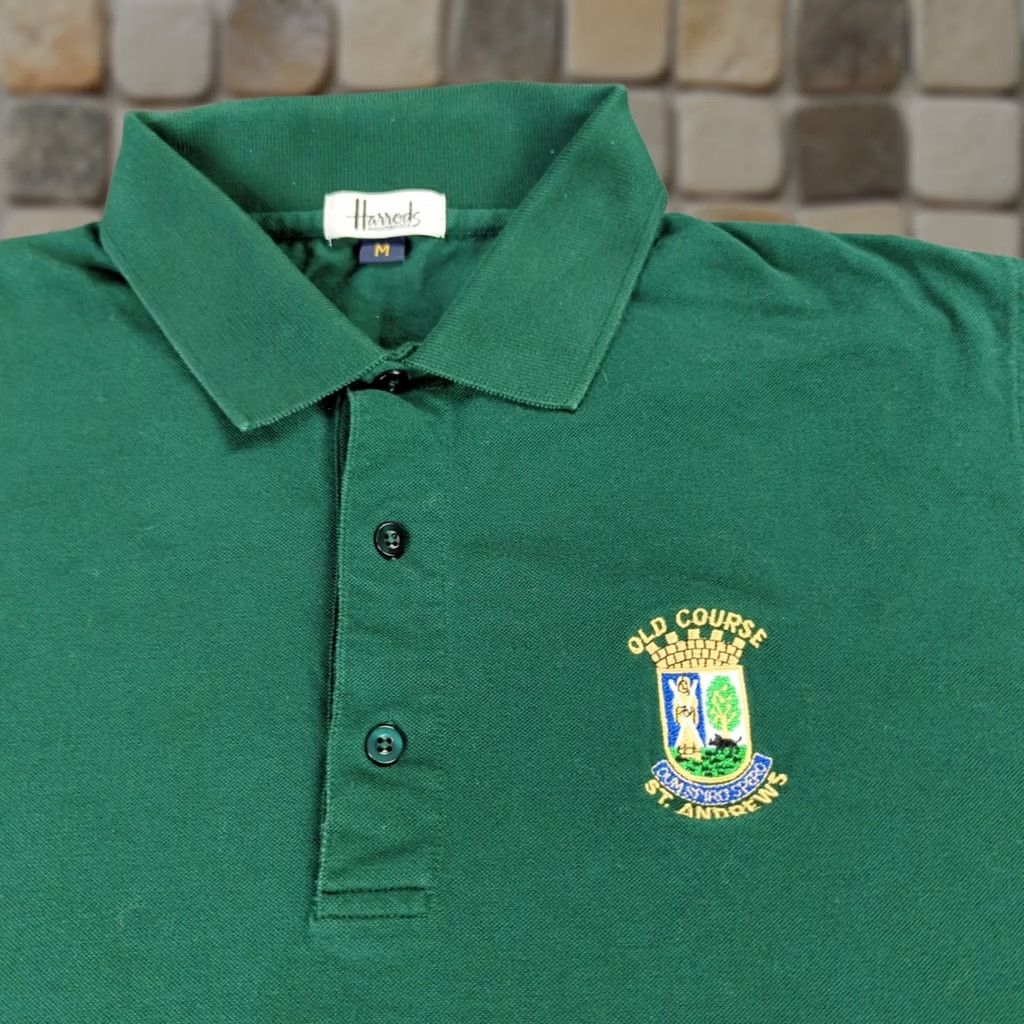 Vintage Harrods Polo Shirt Old Course St Andrews Golf Mens Medium Green Short Sleeve, Men's
