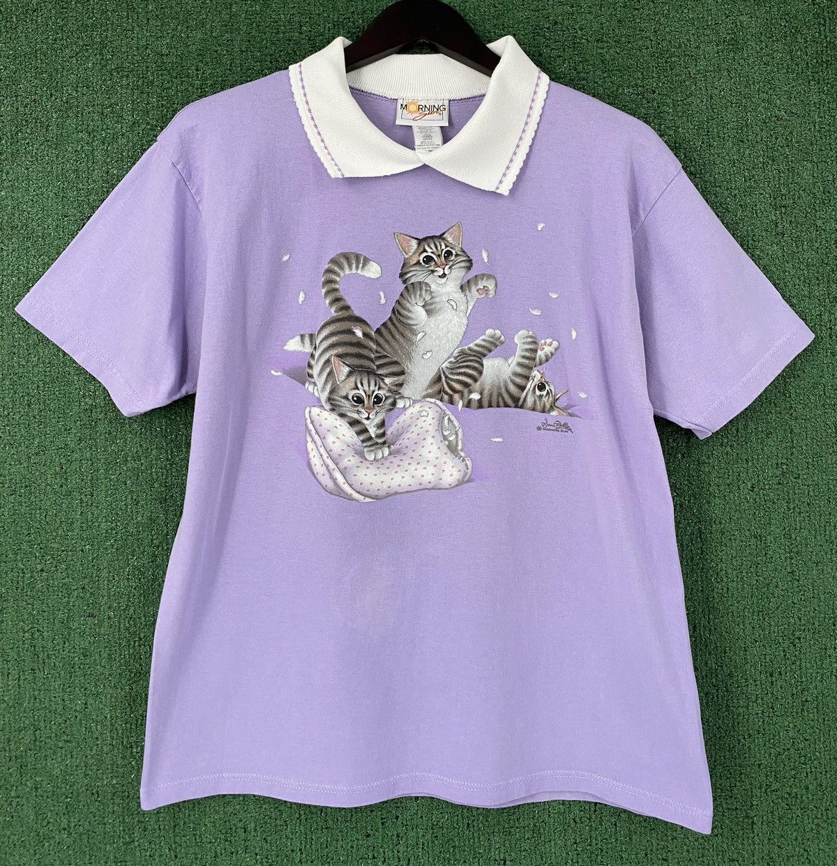 Vintage 90’s Morning Sun Cat Kittens Collared T-shirt Womens Medium Size M / US 6-8 / IT 42-44 - 1 Thumbnail