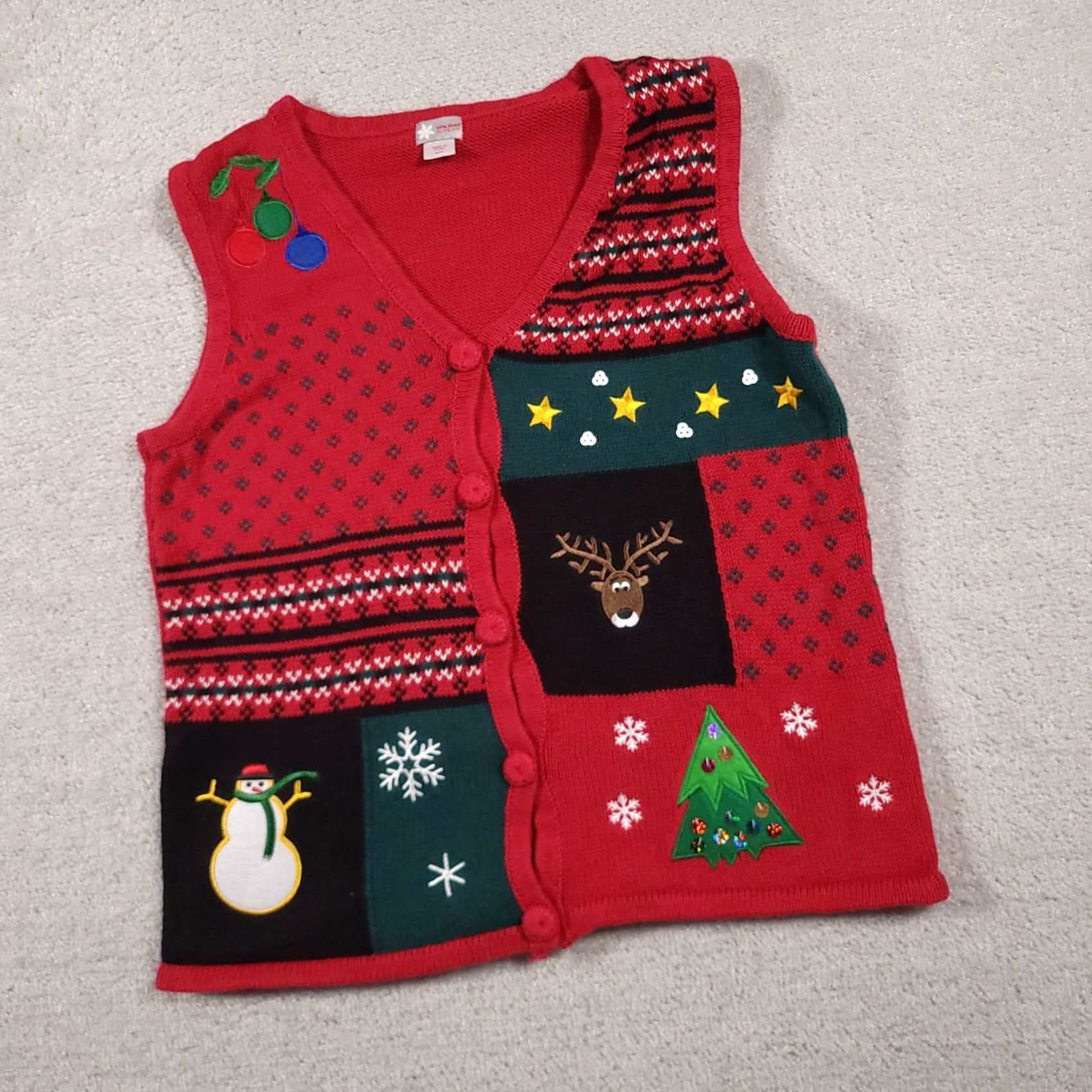 Vintage VINTAGE Holiday Editions Sweater Vest Womens Medium Red Christmas Reindeer Snowman Tree Ugly Size M / US 6-8 / IT 42-44 - 2 Thumbnail