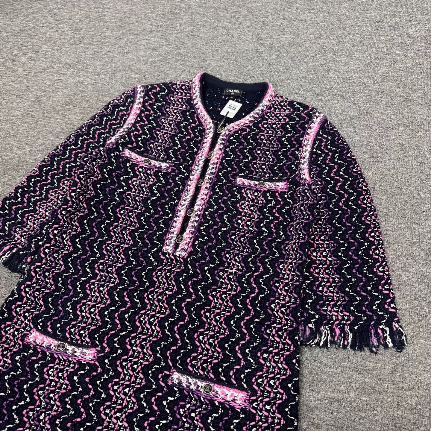 Chanel Chanel Pink Black Wavy Tweed Fringe Mid-Sleeve Dress Size XS / US 0-2 / IT 36-38 - 3 Thumbnail