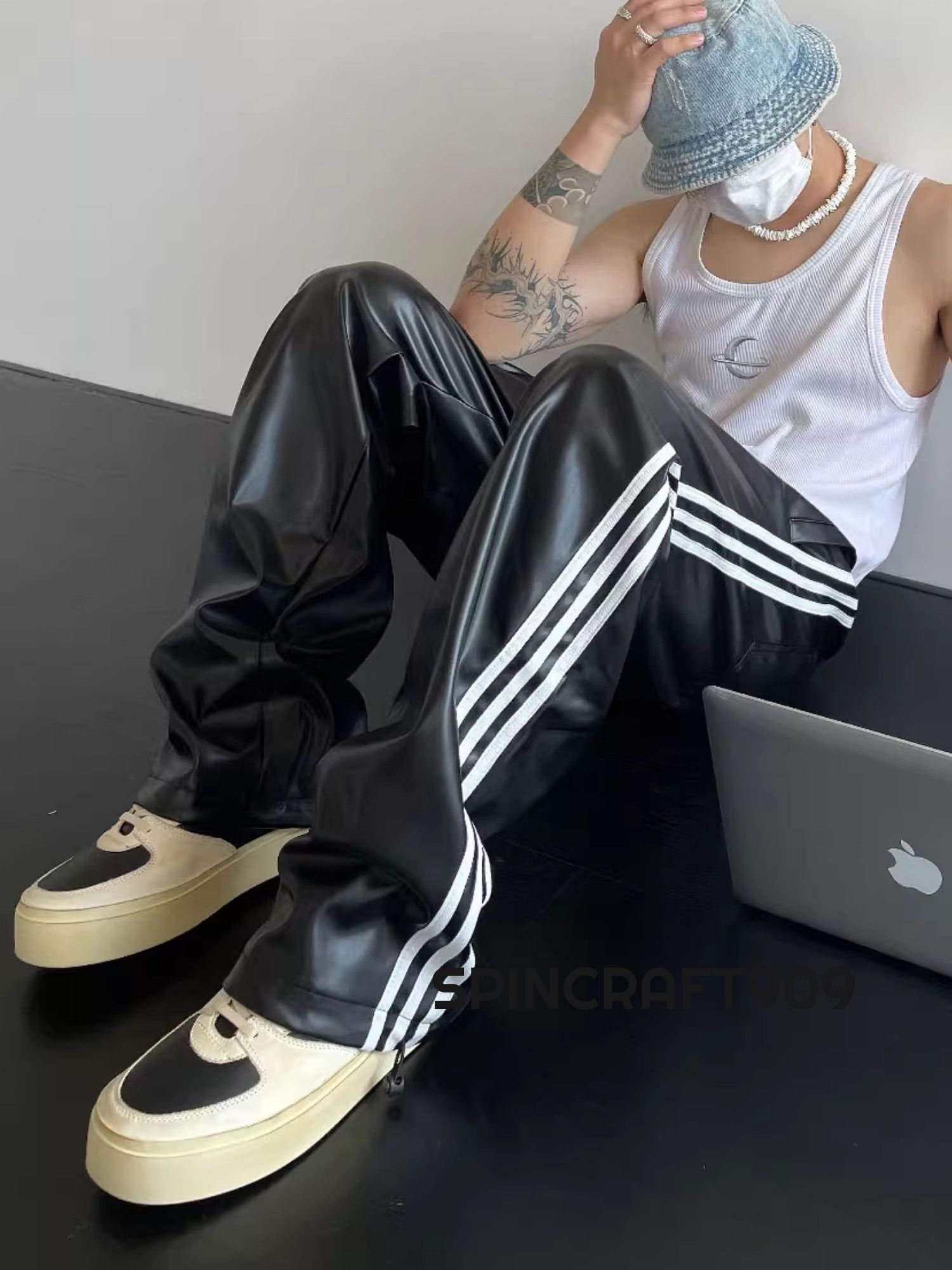Track Faux Leather Pants