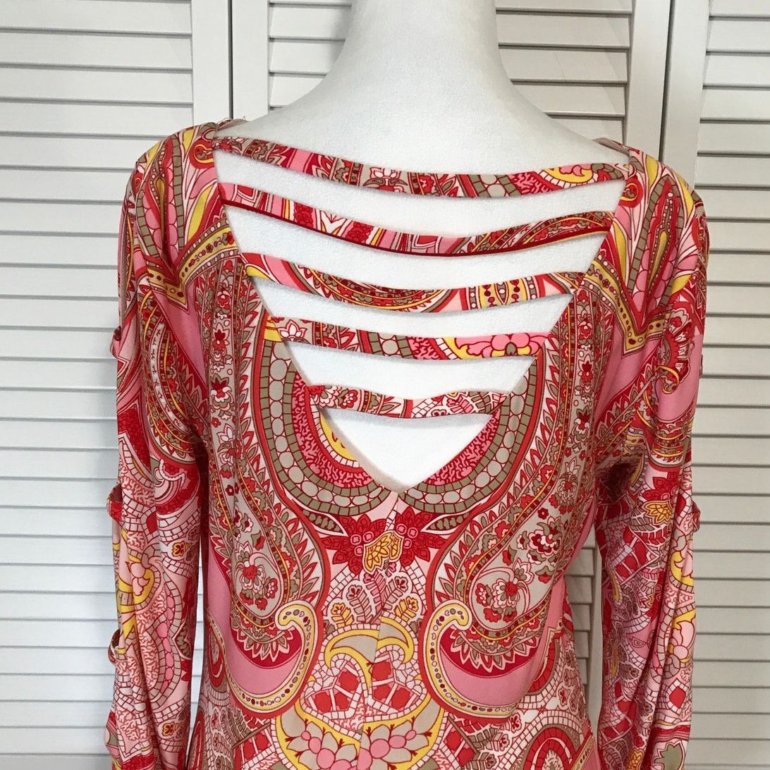 Other Sandra Darren Paisley Long Sleeve Shift Midi Dress 10 Size L / US 10 / IT 46 - 7 Thumbnail