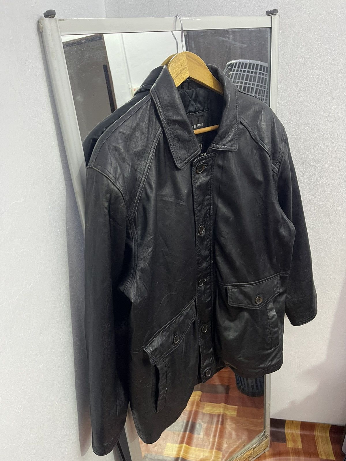 Genuine Leather Vintage Korean Leather Car Coat Jacket Black M Size US M / EU 48-50 / 2 - 2 Thumbnail