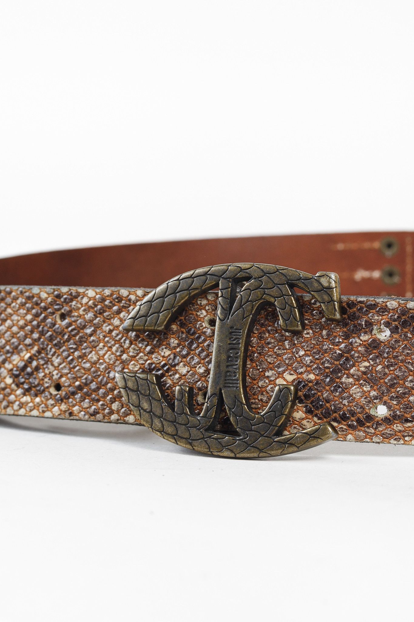 Just Cavalli Just Cavalli Brown Snakeskin-Texture Logo-Buckle Belt Size ONE SIZE - 3 Thumbnail