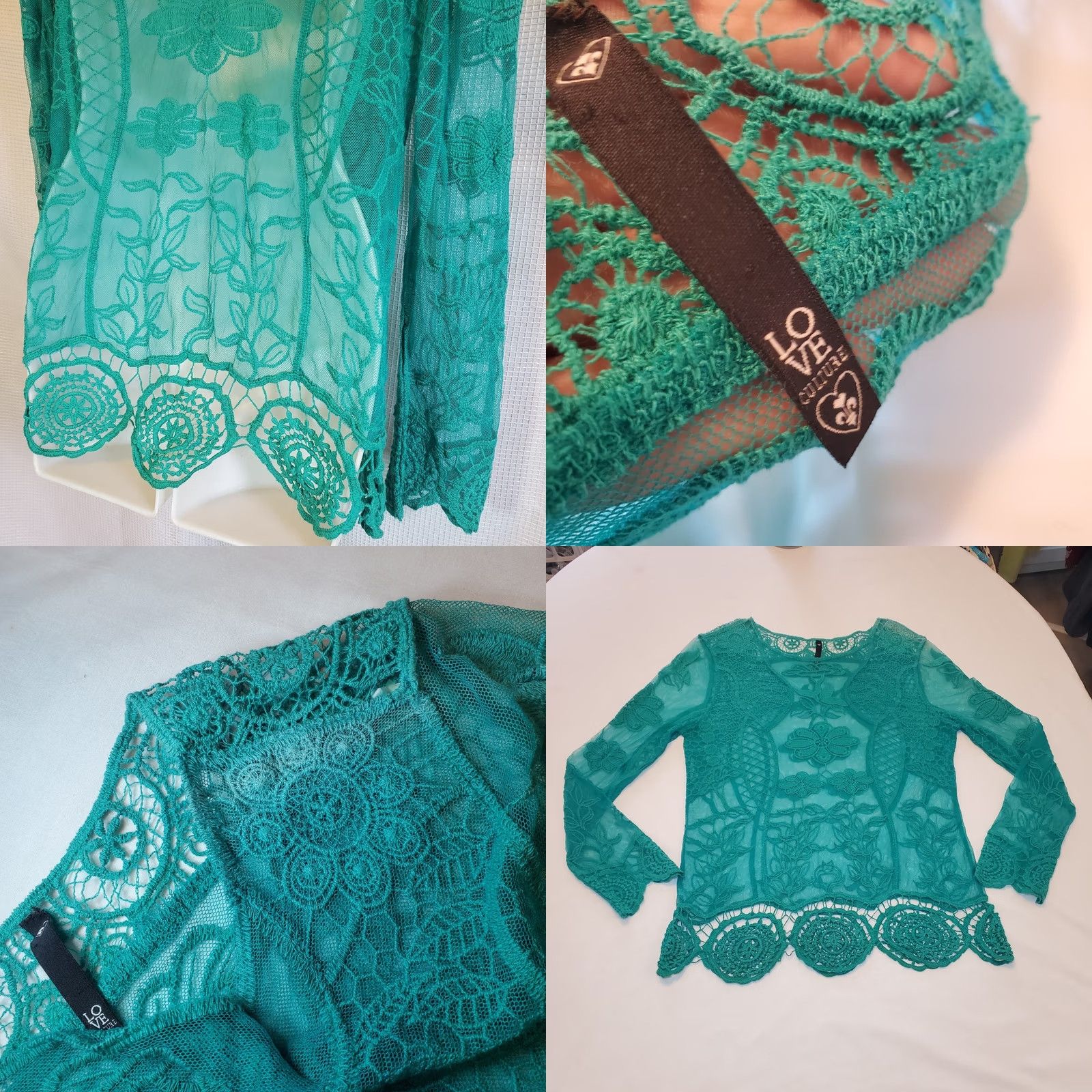 Vintage Love Couture Blouse Tunic Sz M Boho Y2K Sheer Lace Floral Embroidered Cover Up Size M / US 6-8 / IT 42-44 - 8 Thumbnail