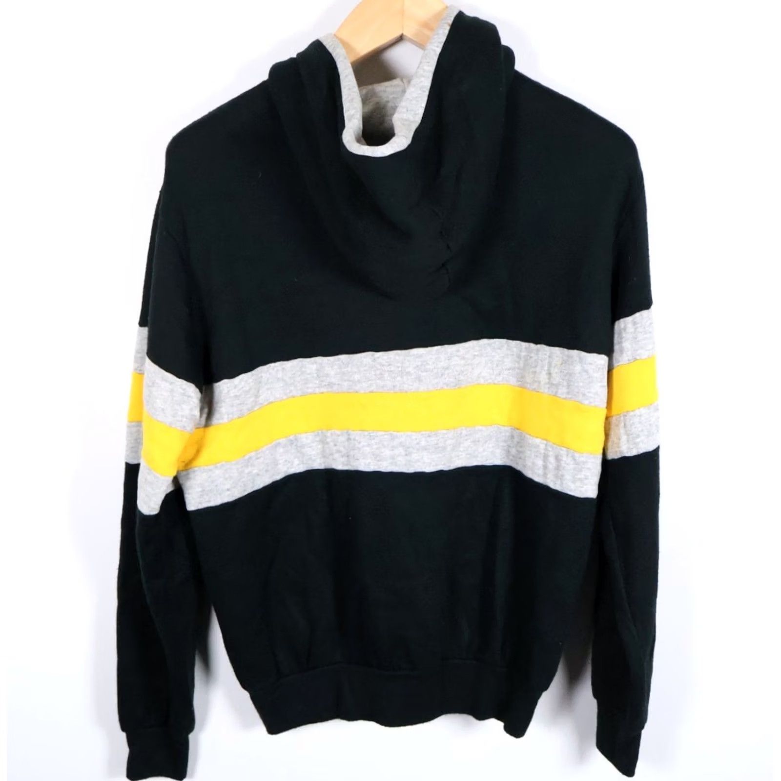 McGregor VINTAGE MacGregor Hoodie Pullover Striped Black Yellow 90s VTG Mens Large Crew Neck Snap Button Pockets Size US L / EU 52-54 / 3 - 2 Thumbnail