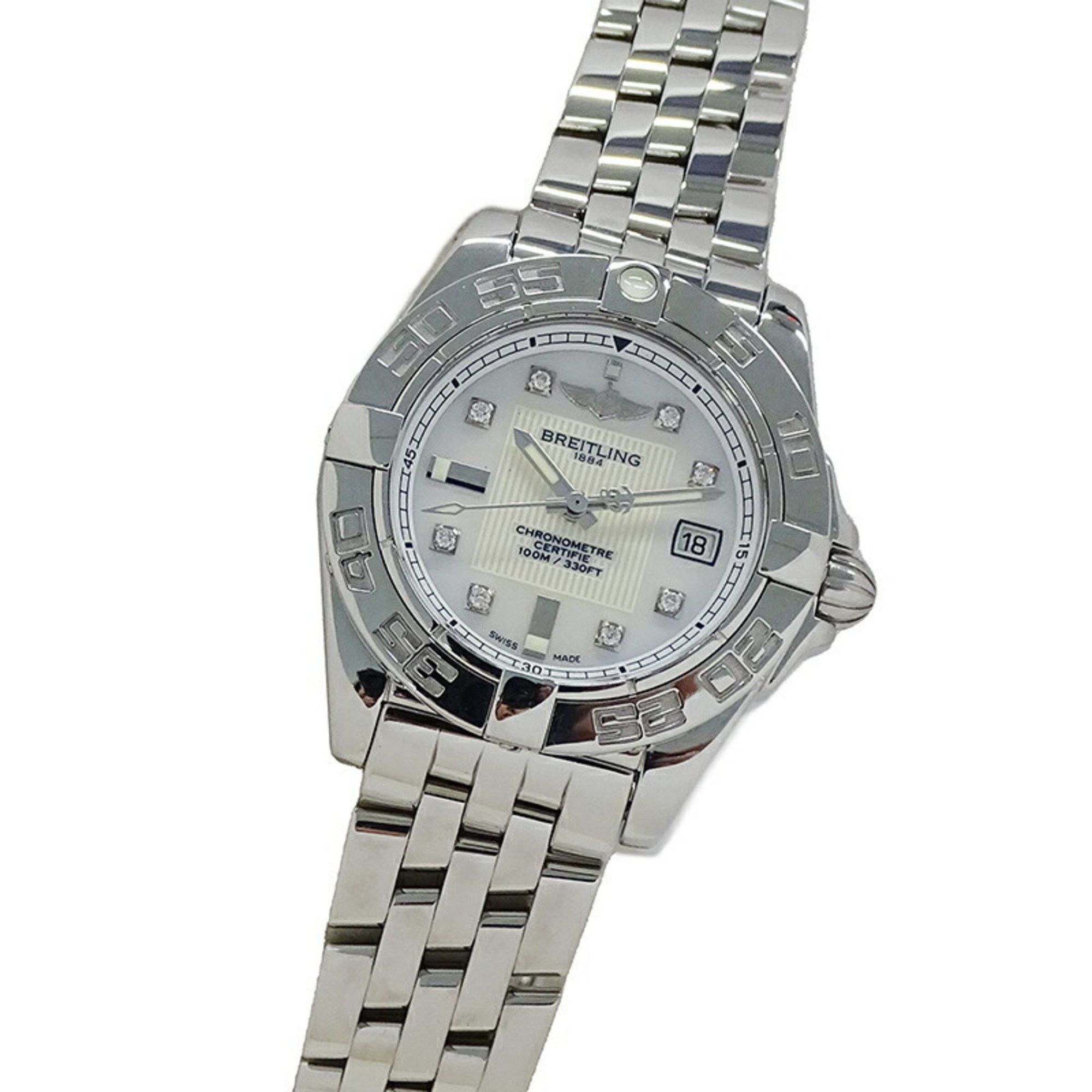Breitling Cockpit Lady Galactic 32 A71356 Watch For Women, Date, Shell, 8P, Diamond, Quartz, Stainless Steel, Ss, Silver, Polished in White, Women's