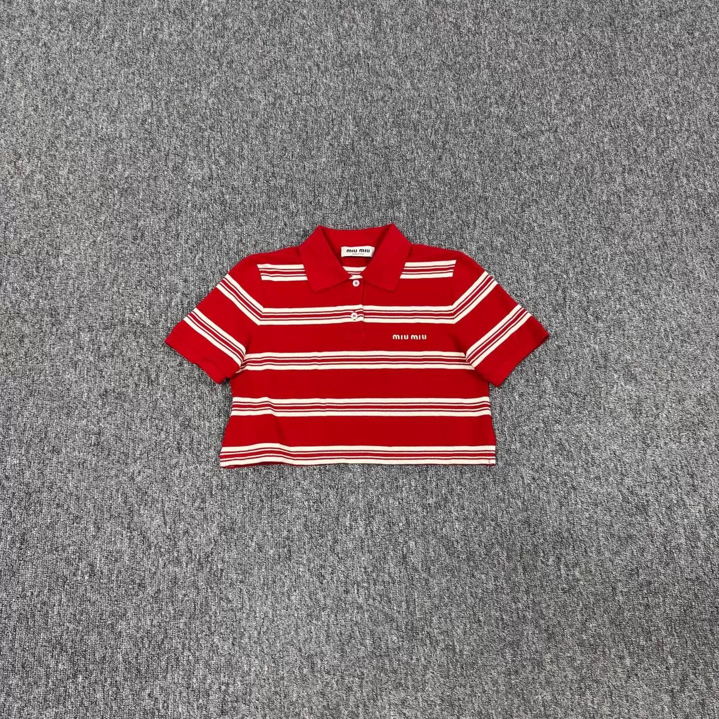 Miu Miu MIU MIU Embroidered Logo Red & White Striped Polo XS 99 New Size XS / US 0-2 / IT 36-38 - 1 Thumbnail