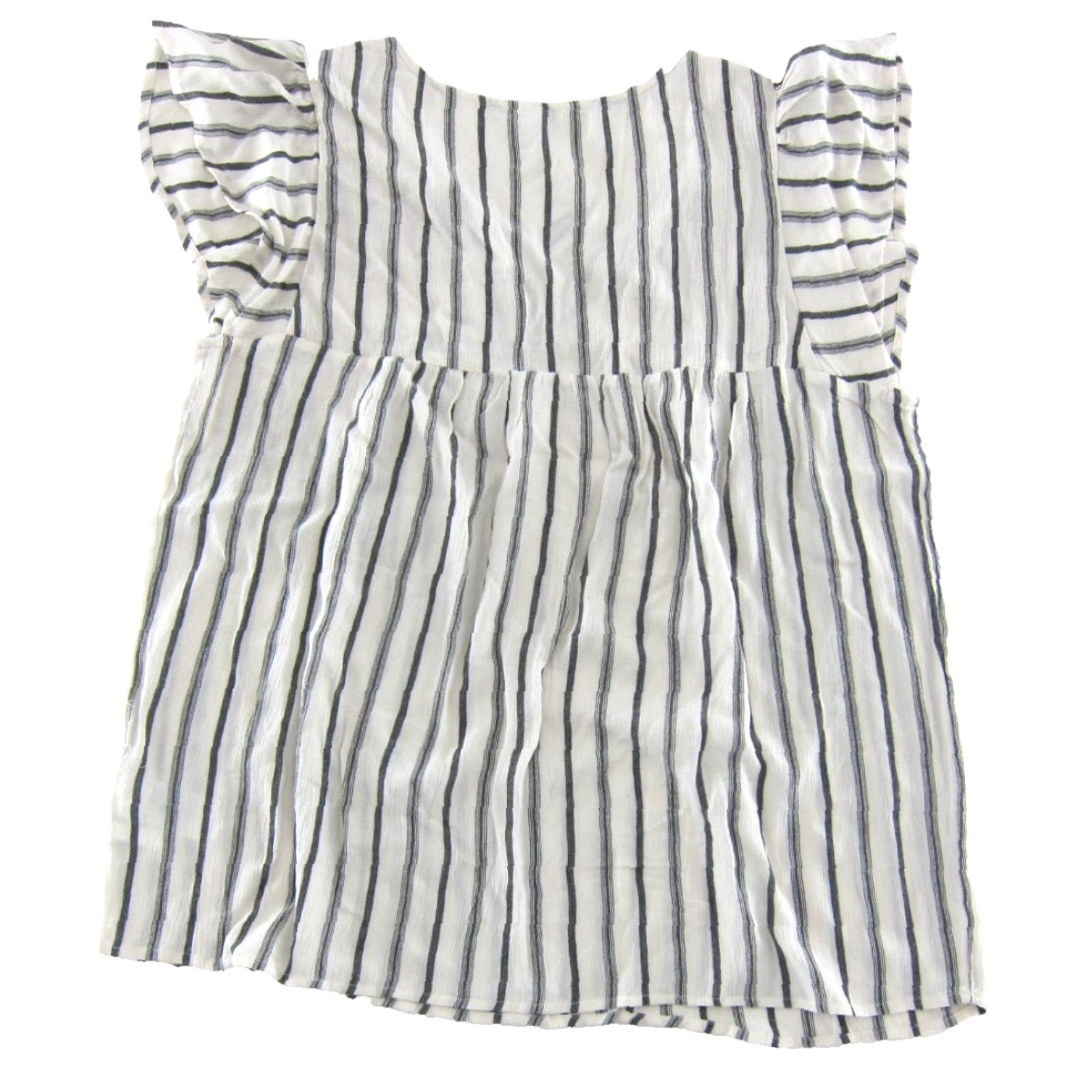 Old Navy Old Navy Blouse Short Sleeve V-Neck Smock Peasant NWT Grey Ivory Stripe Large Size L / US 10 / IT 46 - 2 Thumbnail