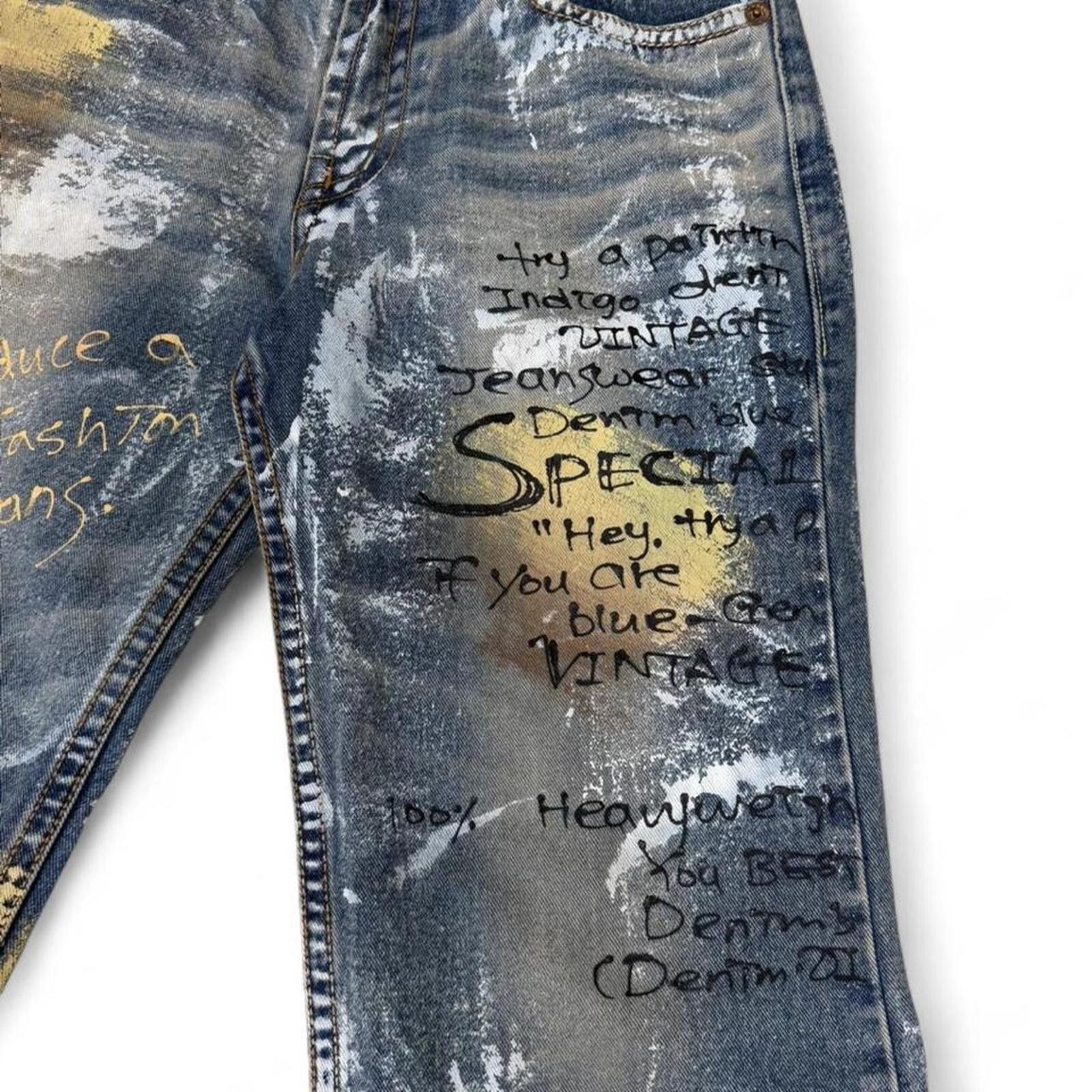 Other Y2K style Grand Denim Jeans Painted & Printed Font Design Size 32" / US 10 / IT 46 - 4 Thumbnail