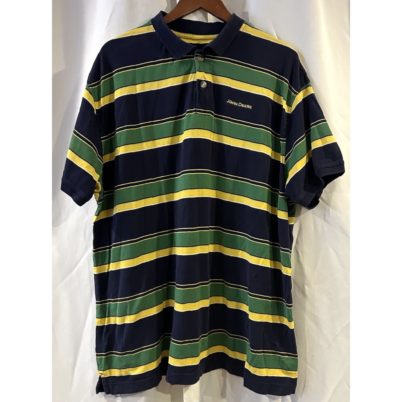 John Deere VINTAGE John Deere Polo Shirt Mens 2XL Short Sleeve Green Blue Yellow Stripe Cotton Casual Travel Tractor Mens Size US XXL / EU 58 / 5 - 2 Thumbnail