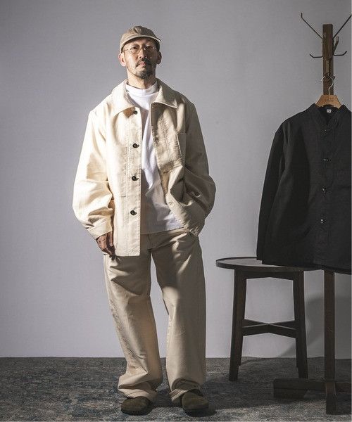Japanese Brand Ets Matériaux French Moleskin Ivory Chore coat work jacket Size US L / EU 52-54 / 3 - 2 Thumbnail