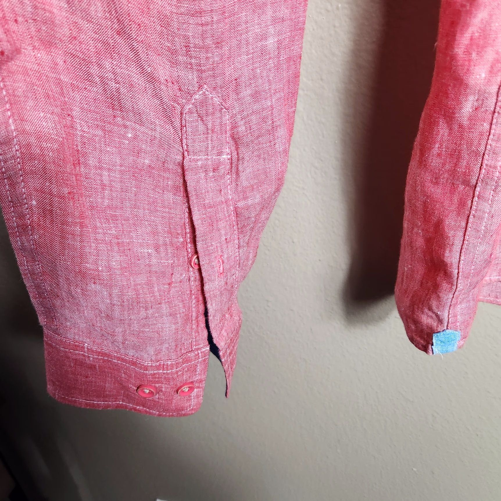Vintage Report Collection Linen Cherry Red Long Sleeve Buttonfront Shirt XL Mens | Button-Up | Solid | Breathable | Beach Resort Theme | Regular Fit Size US XL / EU 56 / 4 - 3 Thumbnail