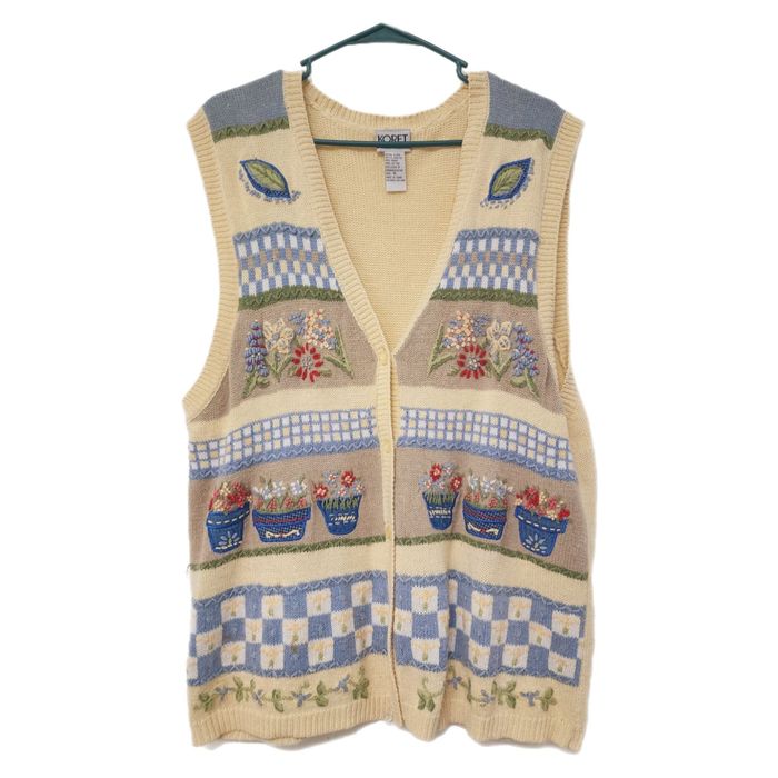 Vintage Vintage Womens Sweater Vest Embroidered Knit Size 1X Plus Si