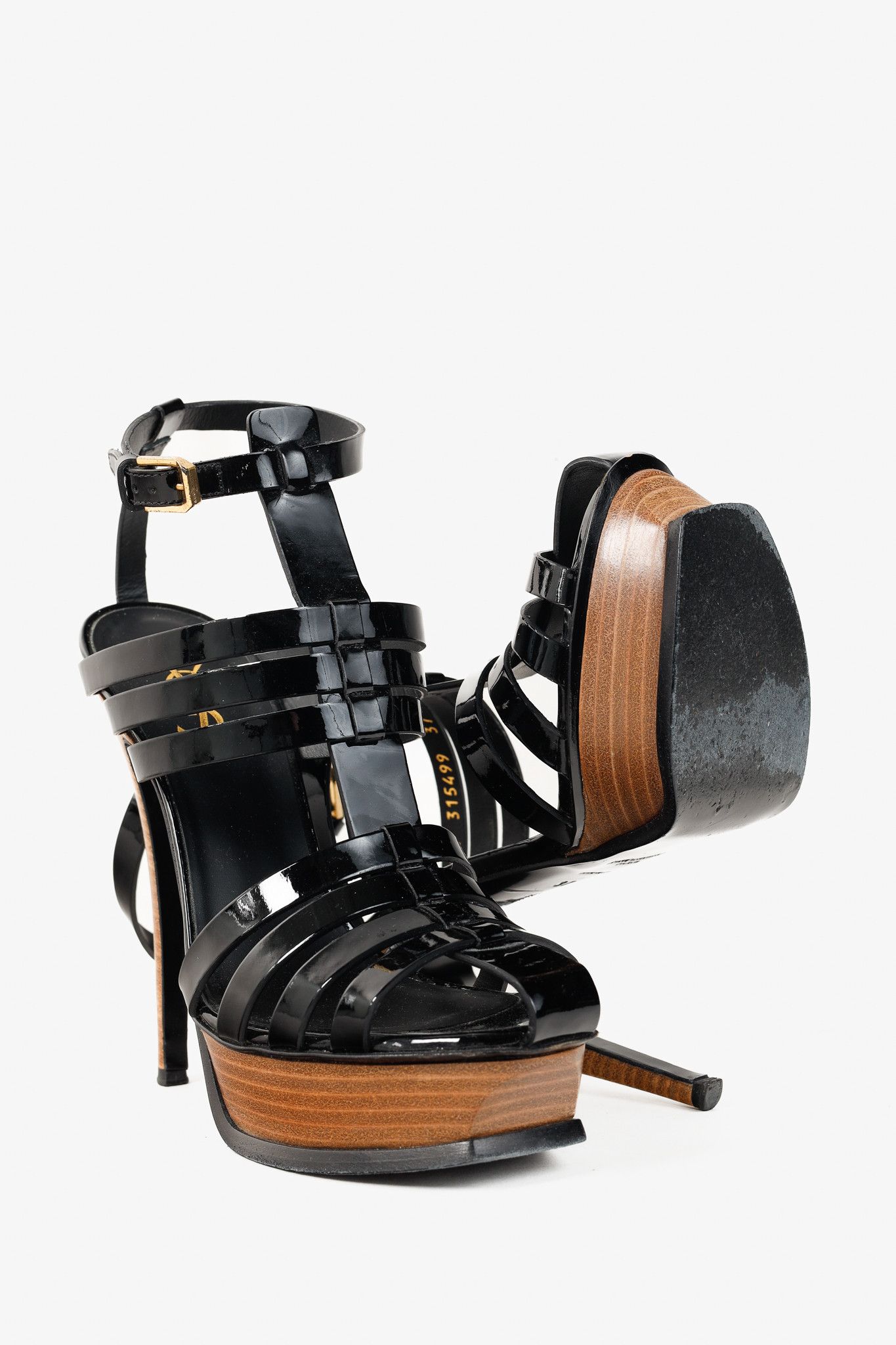 Saint Laurent Paris Saint Laurent Tribute Black Patent Leather Platform Sandals Size US 6.5 / IT 36.5 - 4 Thumbnail