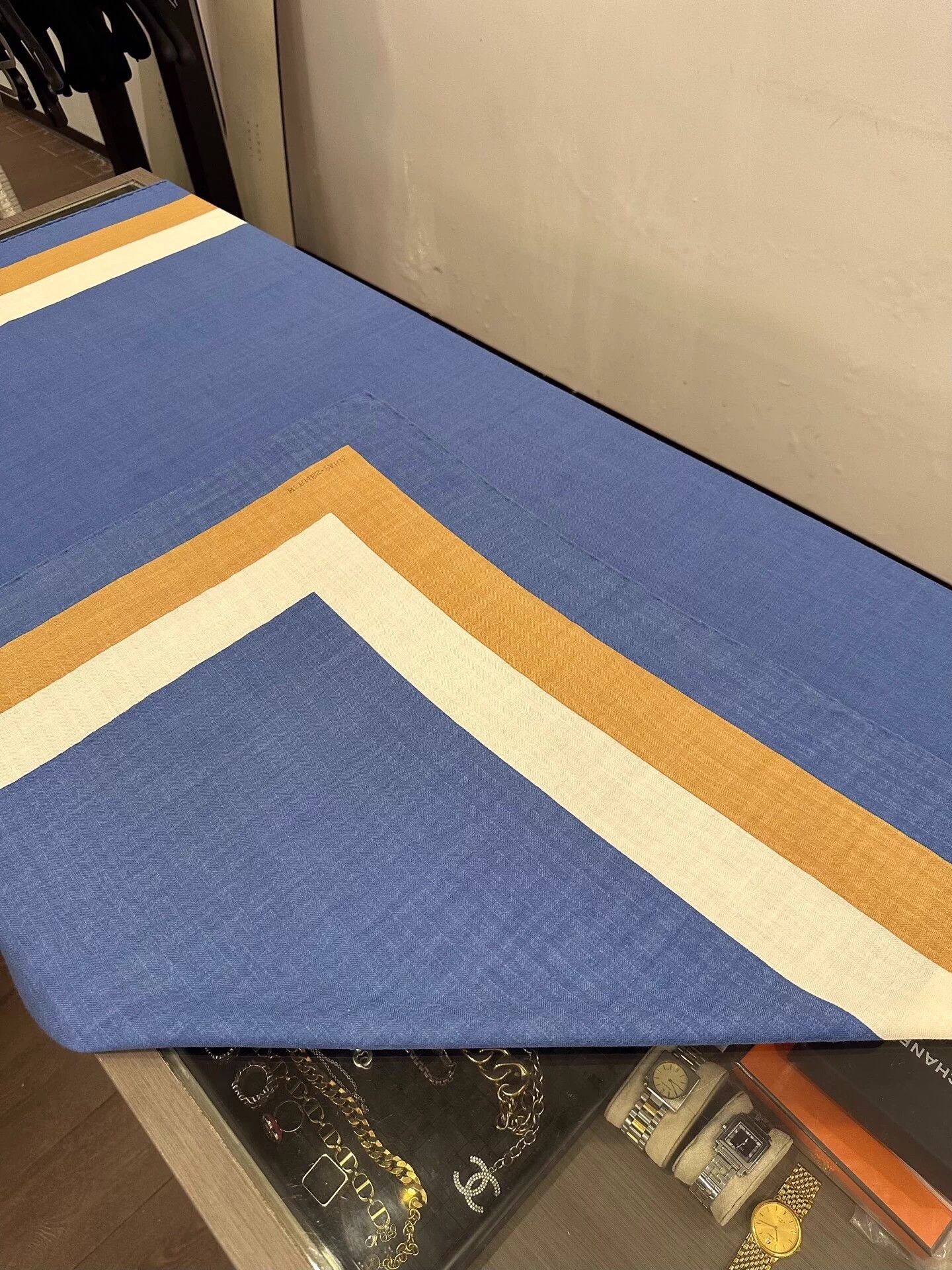 Hermes Hermes white/brown stripe blue cashmere scarf 140cm new box Size ONE SIZE - 5 Thumbnail